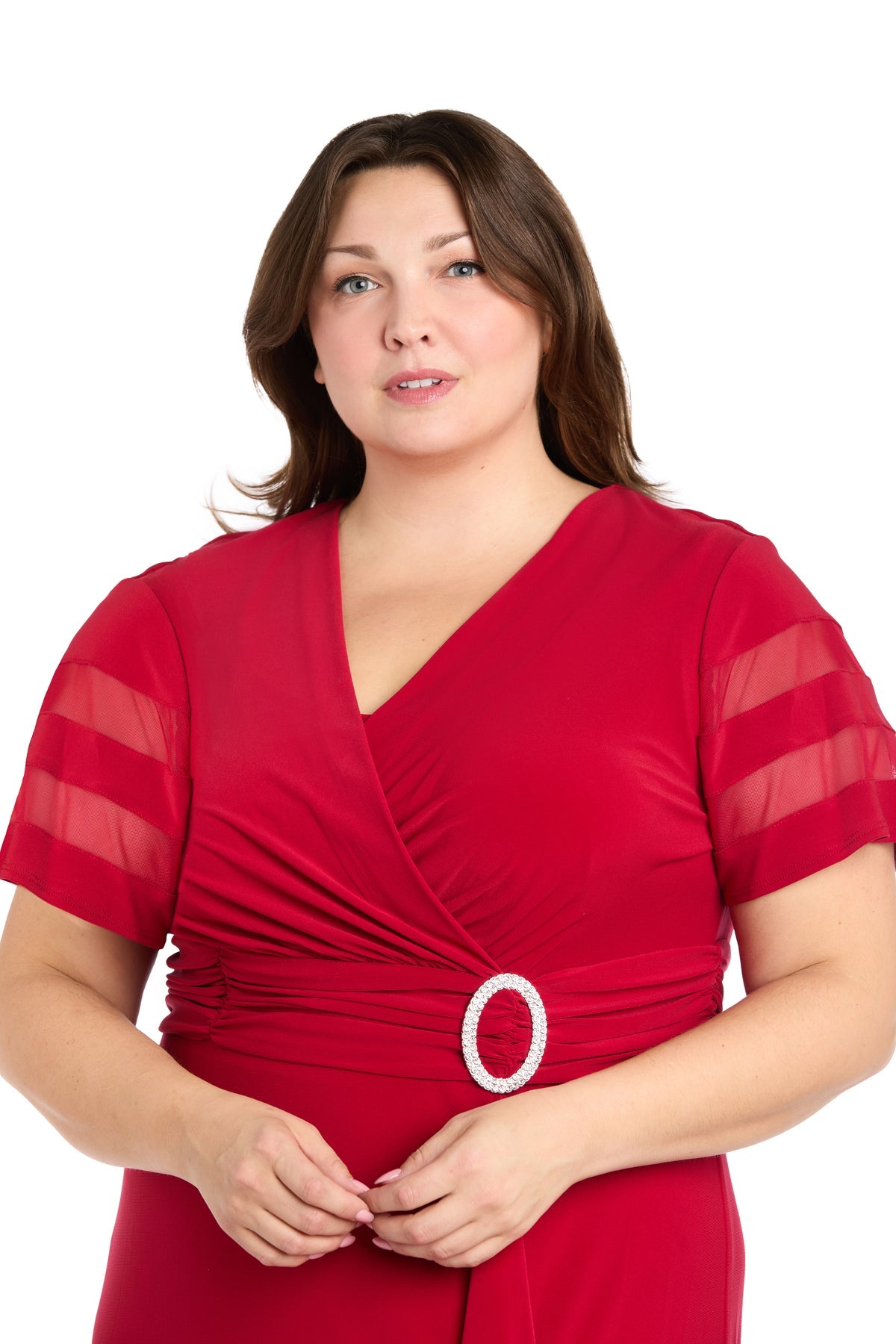 R&M Richards 3409W Plus Size Long Ruffle Slit Formal Dress