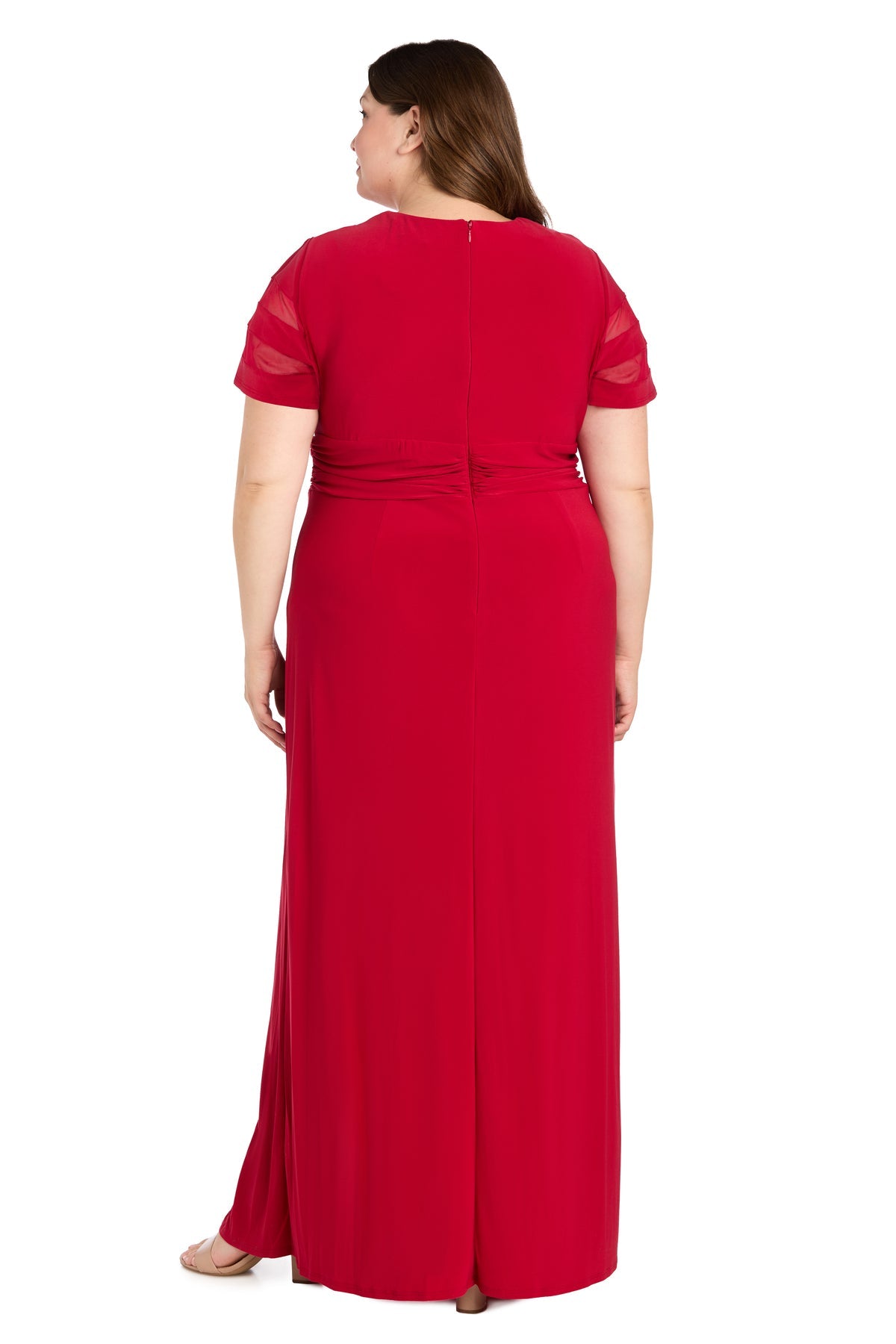 R&M Richards 3409W Plus Size Long Ruffle Slit Formal Dress