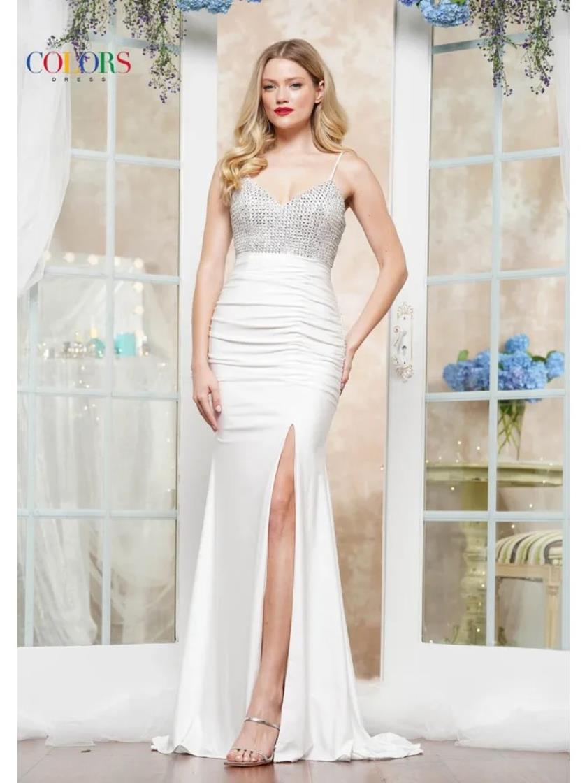 Colors 3409 Long Beaded Formal Fitted Prom Dress