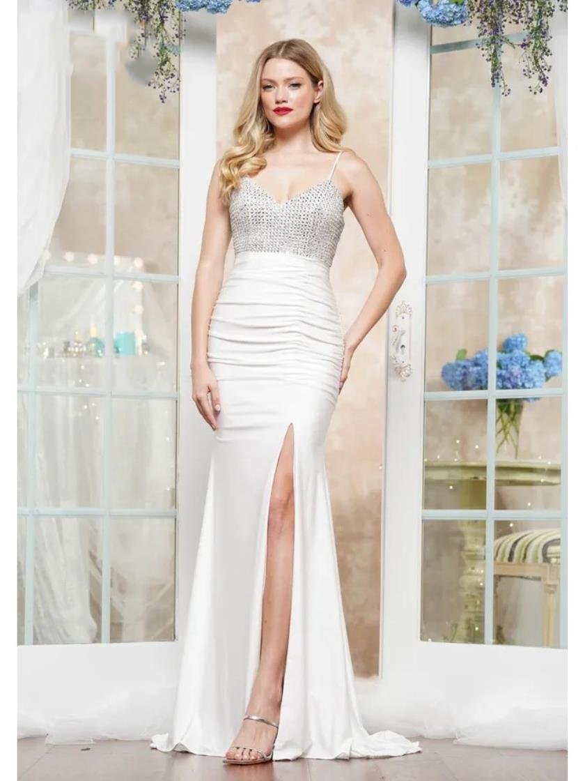 Prom Dresses Long Beaded Formal Fitted Prom Dress Off White