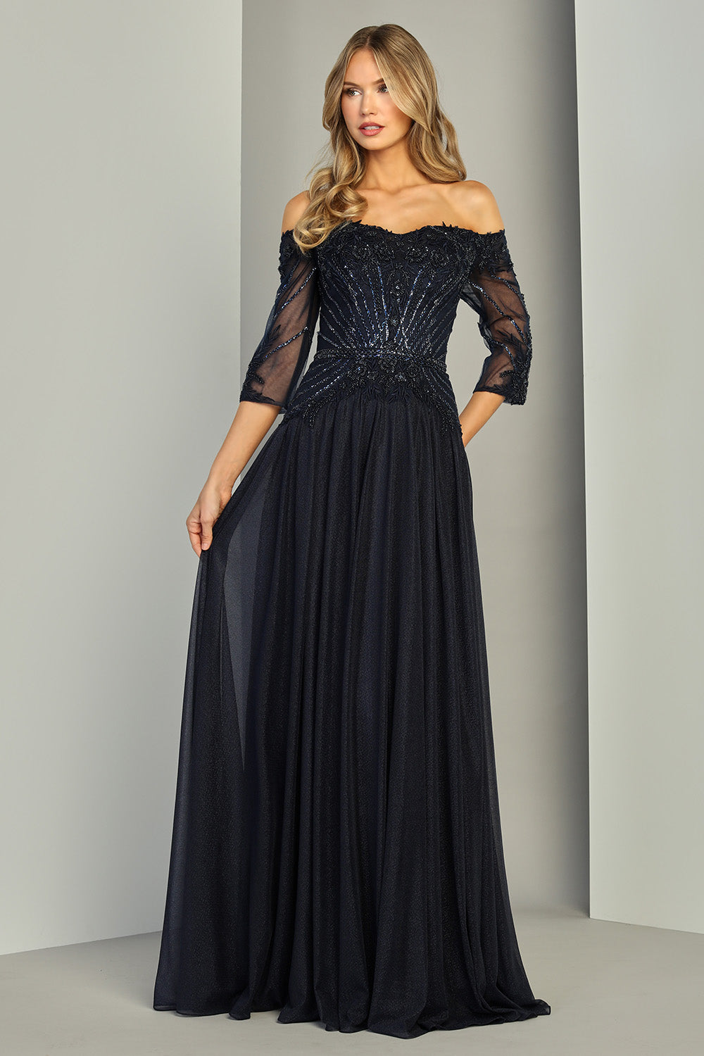 Off-the-Shoulder Floor-Length Tulle Formal A-Line Adora Design 3411