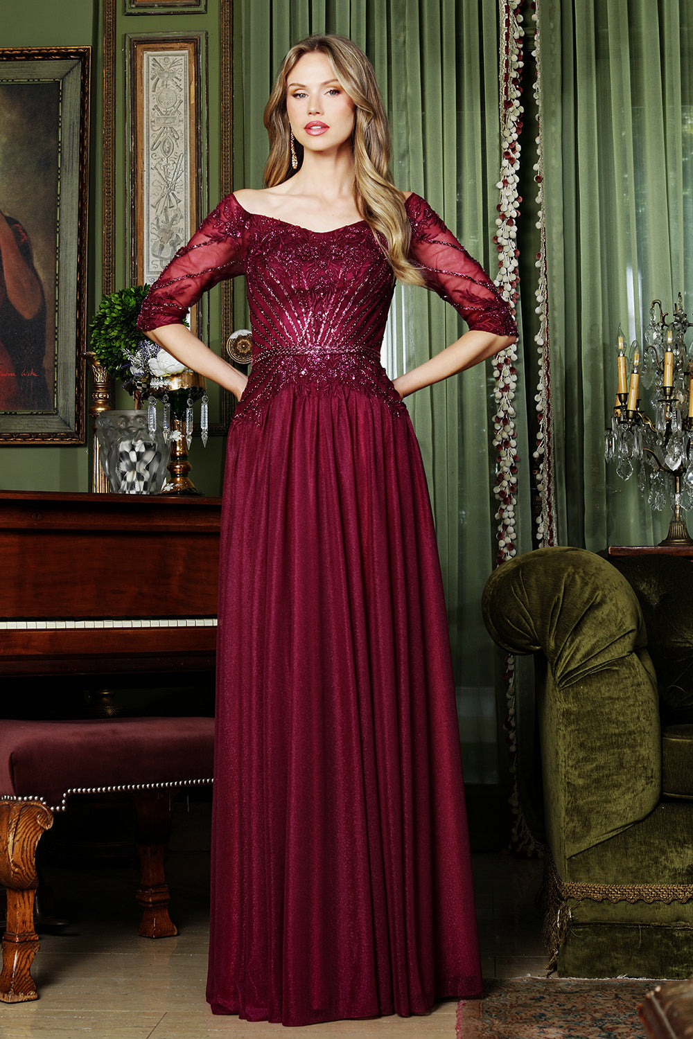 Off-the-Shoulder Floor-Length Tulle Formal A-Line Adora Design 3411
