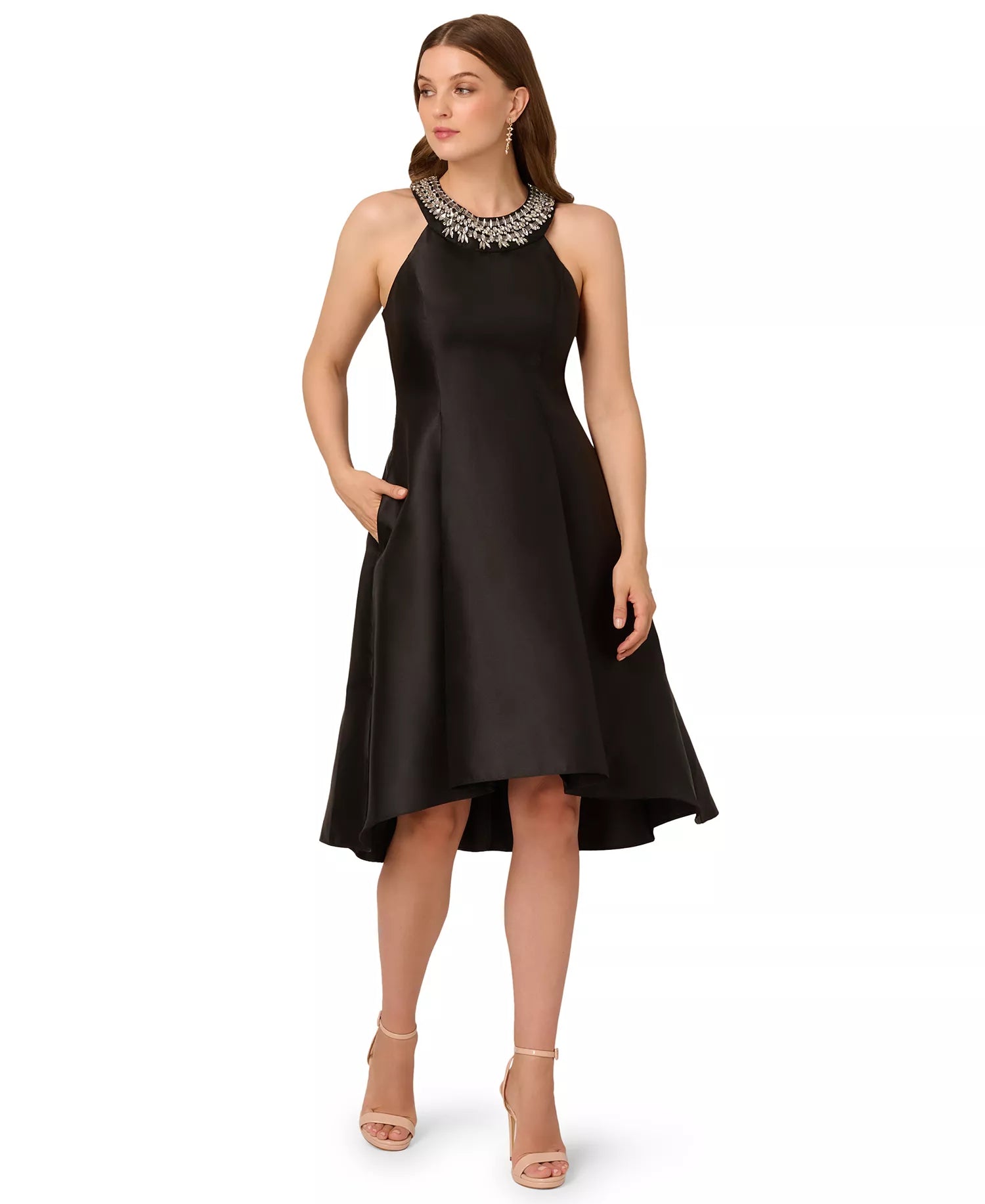 Halter High-Low Satin Occasion A-Line Adrianna Papell AP1E212055