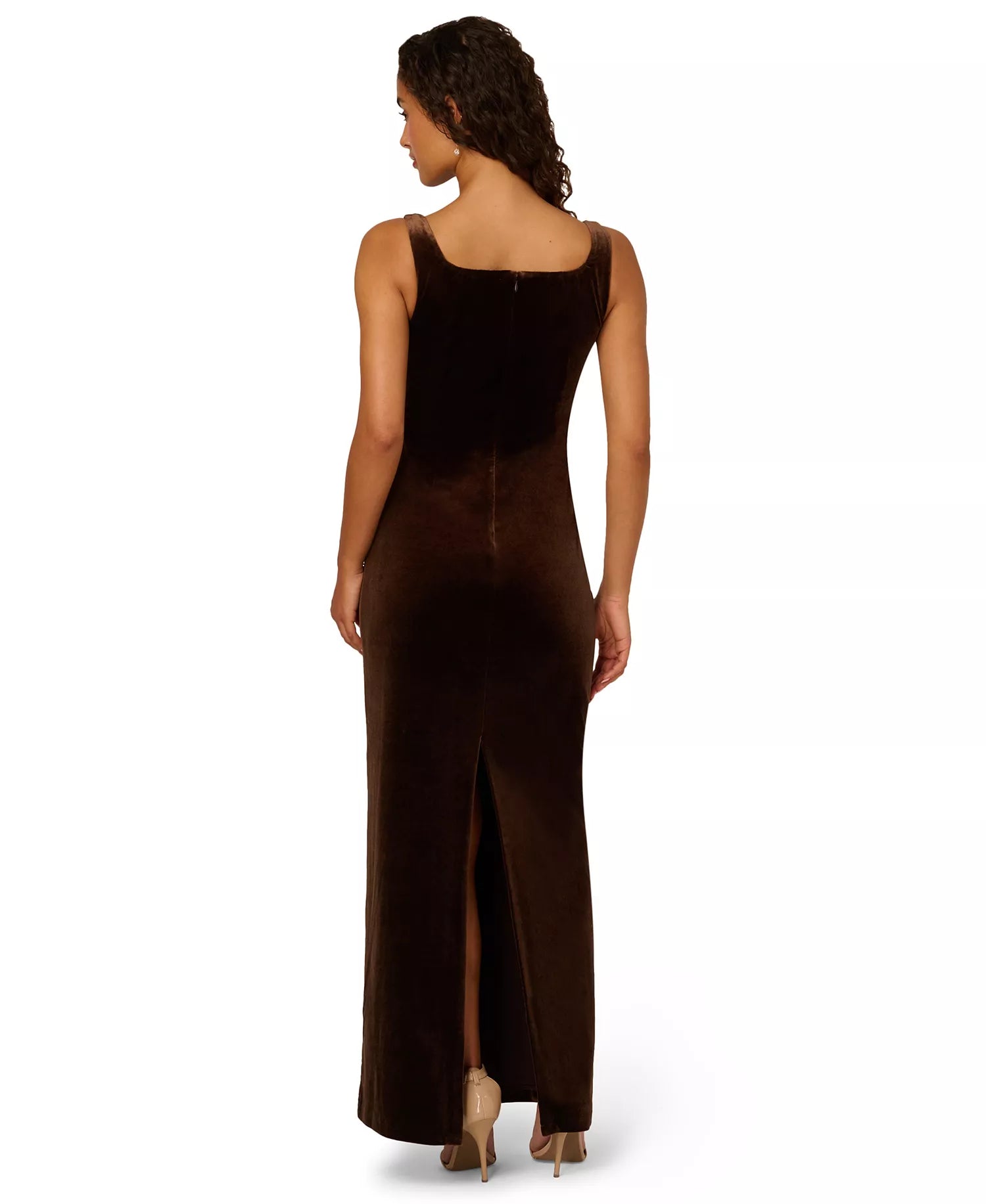 Espresso Adrianna Papell AP1E212299 Scoop-Neck Short Velvet Formal Sequin Dress