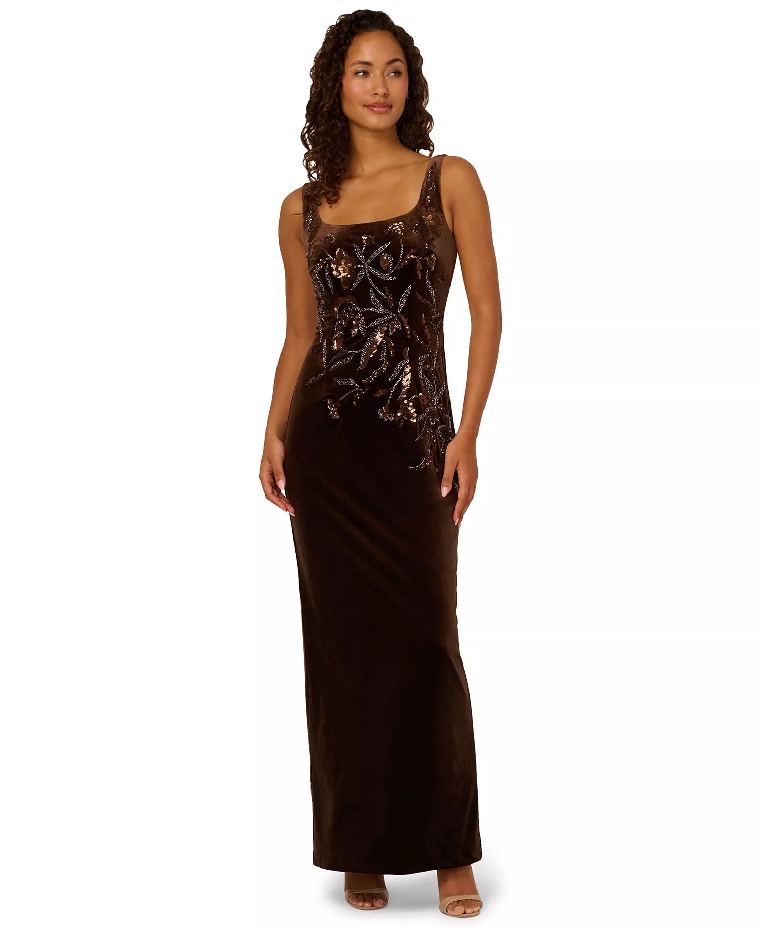 Adrianna Papell AP1E212299 Long Velvet Formal Sequin Dress