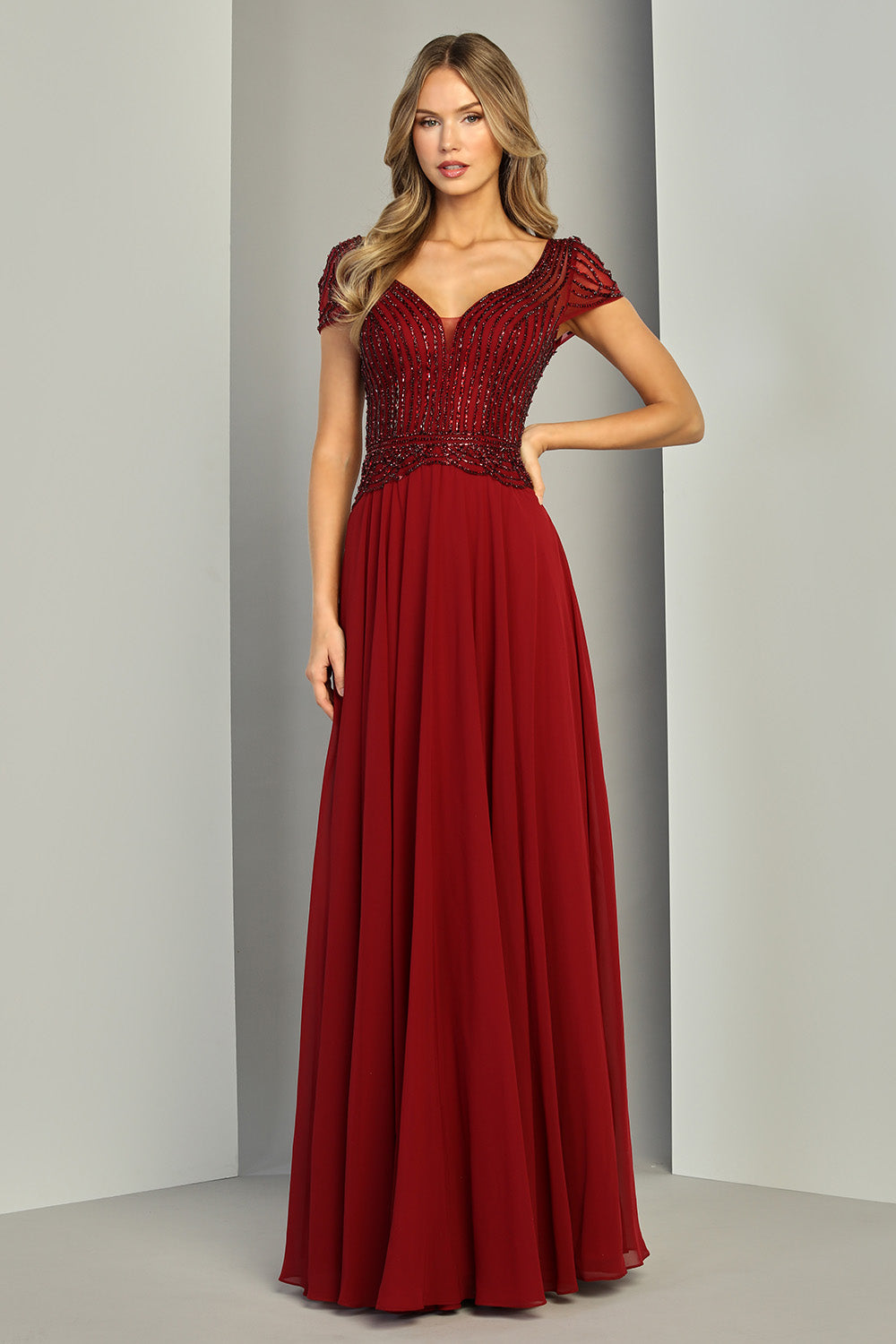 V-Neck Floor-Length Chiffon Formal A-Line Adora Design 3413