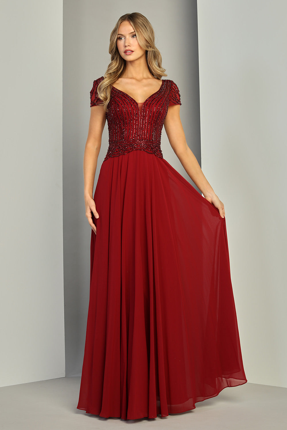 V-Neck Floor-Length Chiffon Formal A-Line Adora Design 3413