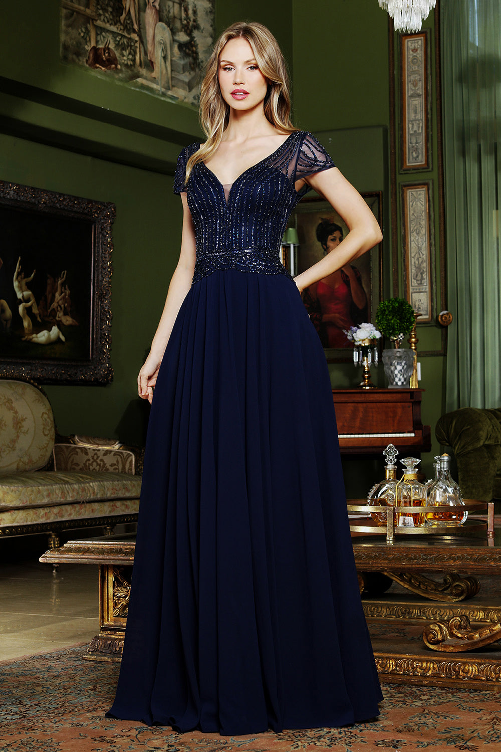 V-Neck Floor-Length Chiffon Formal A-Line Adora Design 3413