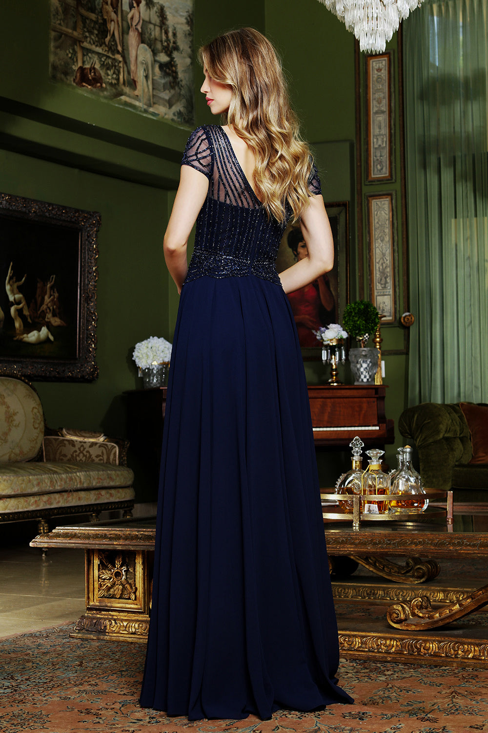 V-Neck Floor-Length Chiffon Formal A-Line Adora Design 3413