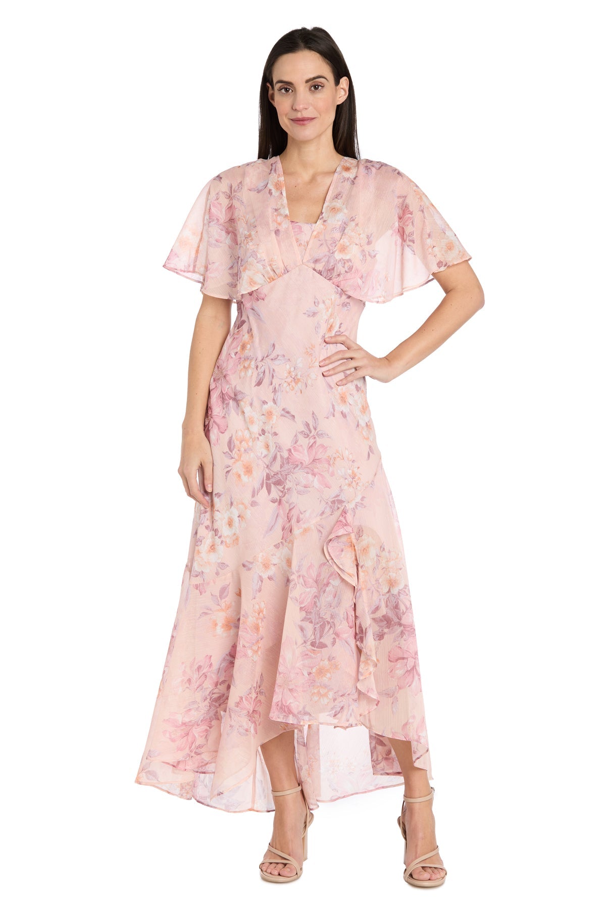 R&M Richards 3415 High Low Formal Floral Print Maxi Dress