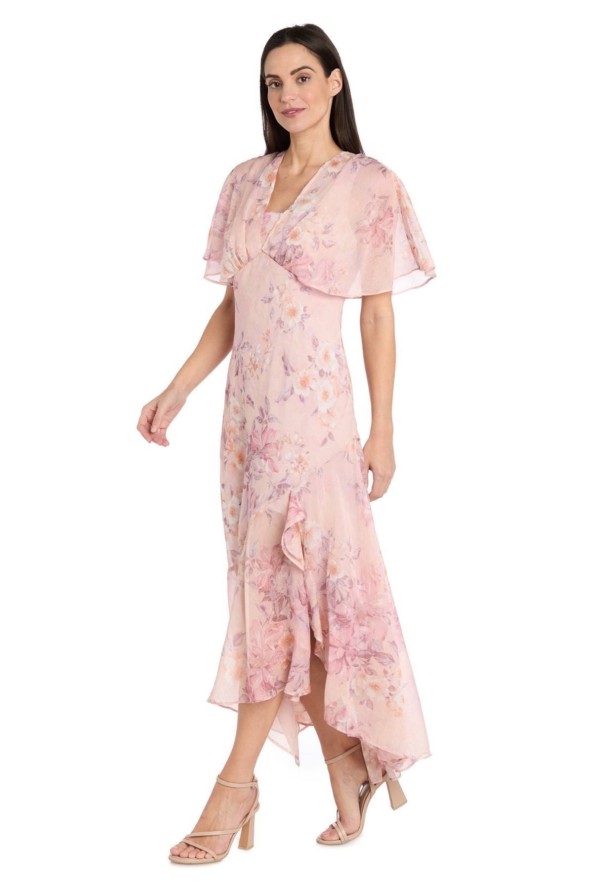 R&M Richards 3415 High Low Formal Floral Print Maxi Dress