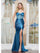 Prom Dresses Formal Long Slit Fitted Metallic Prom Dress Teal