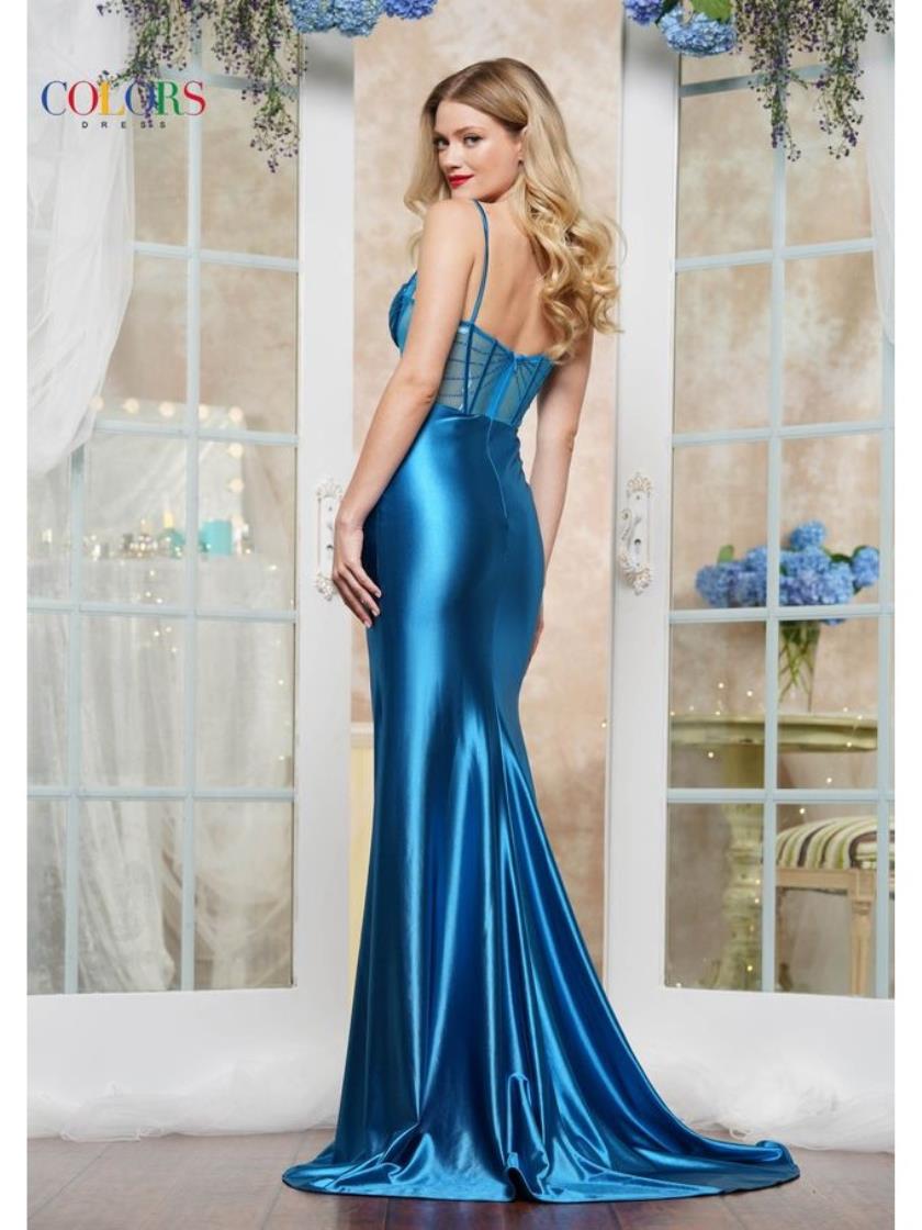 Colors 3419 Formal Long Slit Fitted Metallic Prom Dress