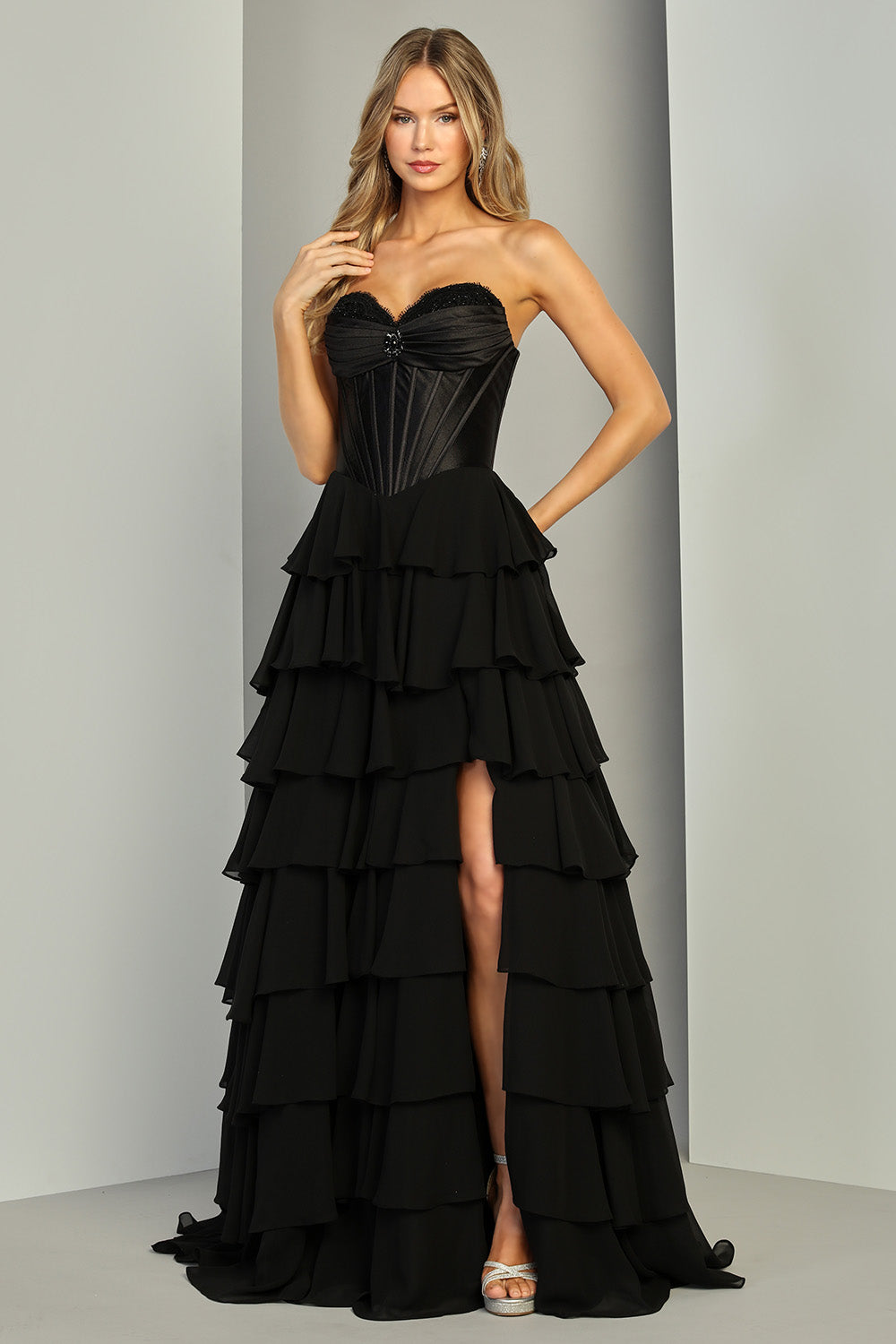 Strapless Curved Neck Floor-Length Chiffon Formal A-Line Adora Design 3419