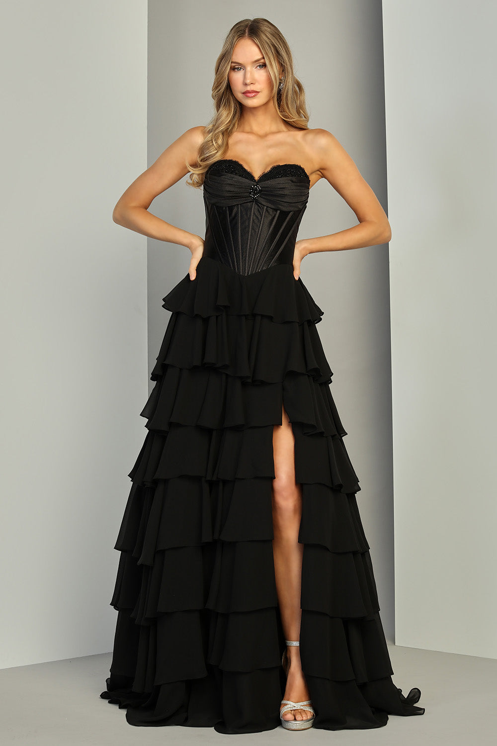 Strapless Curved Neck Floor-Length Chiffon Formal A-Line Adora Design 3419
