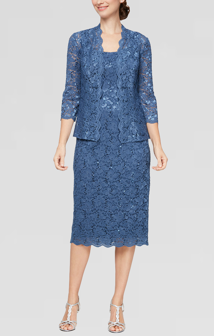 Mother of the Bride Dresses Petite Lace Jacket Short Dress Wedgewood