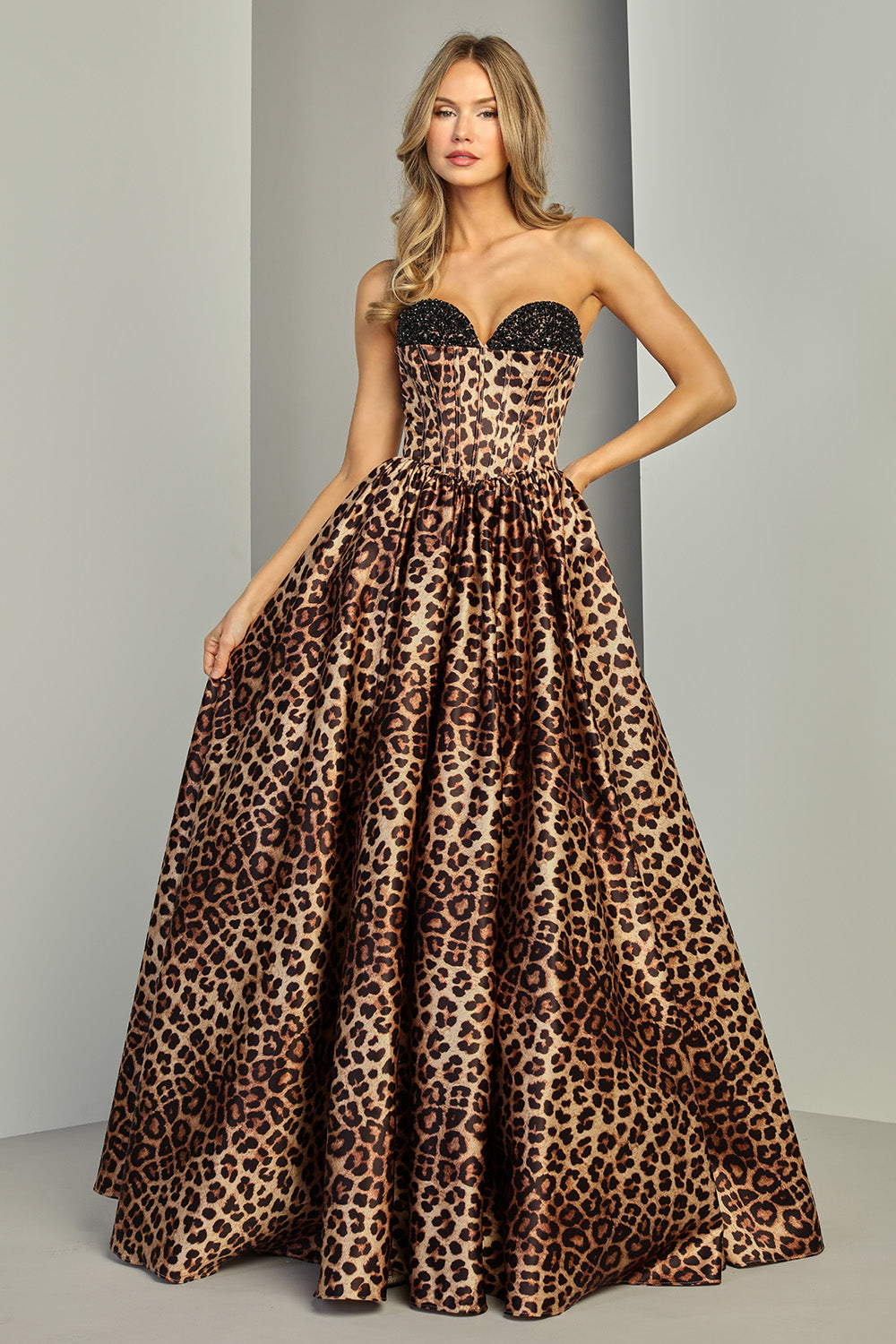 Strapless Curved Neck Floor-Length Satin Formal Ball Gown Adora Design 3421