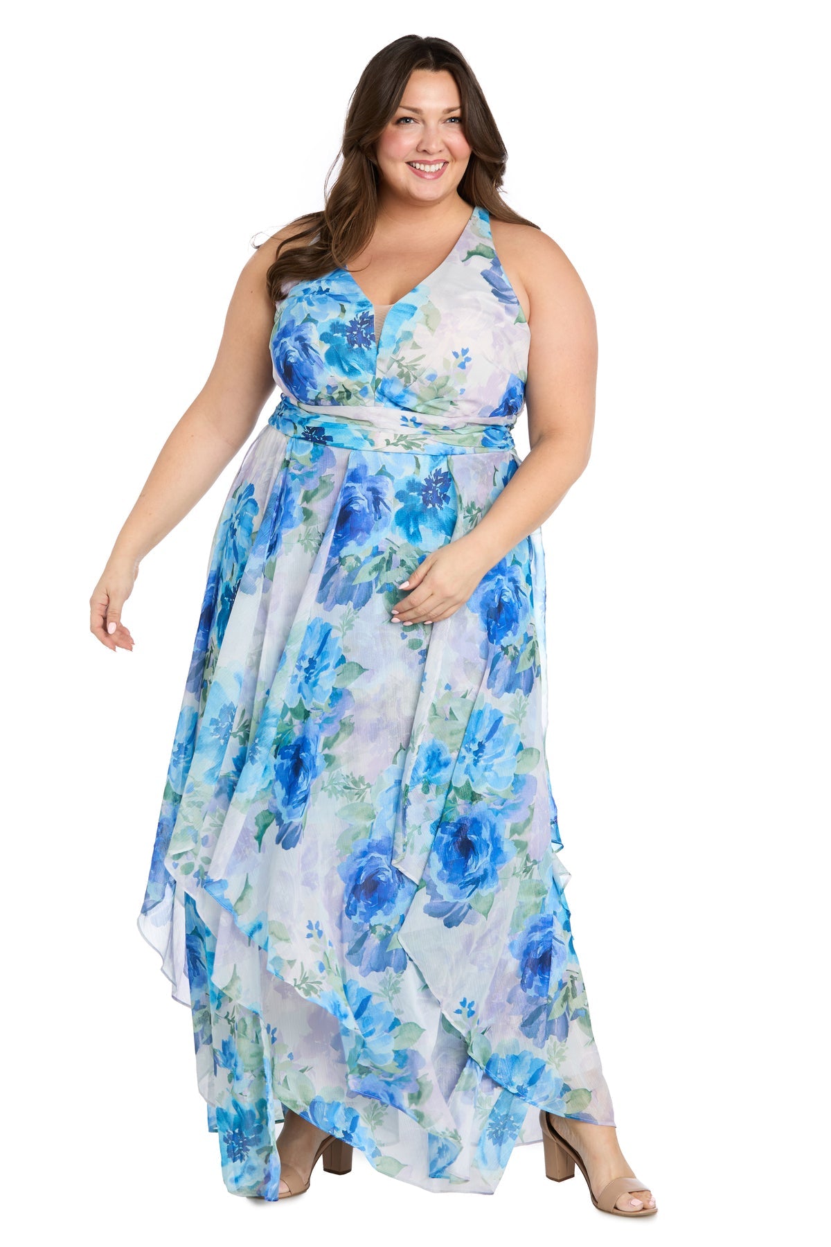 R&M Richards 3422W Long Plus Size Floral Print Formal Dress