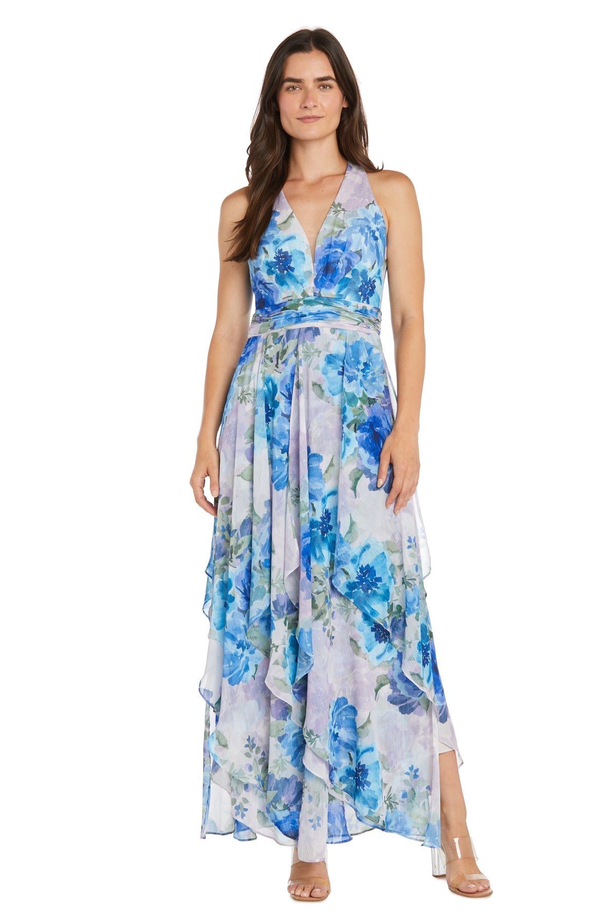 R&M Richards 3422 Long Formal Floral Print Tiered Dress