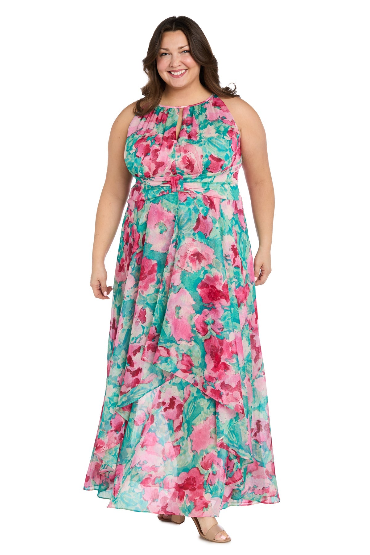 R&M Richards 3423W Plus Size Long Floral Print Formal Dress