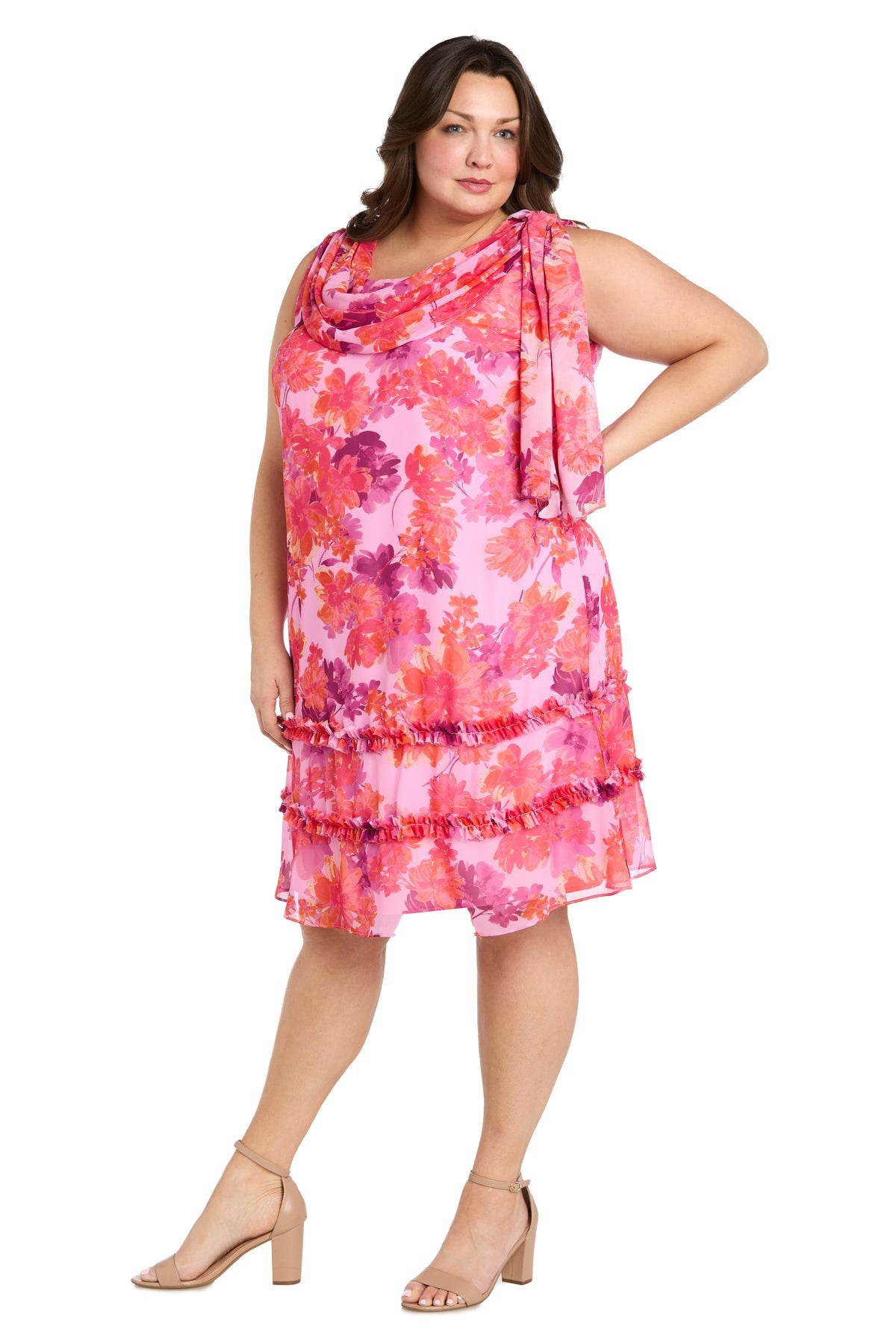 R&M Richards 3424W Plus Size Short Floral Ruffle Dress