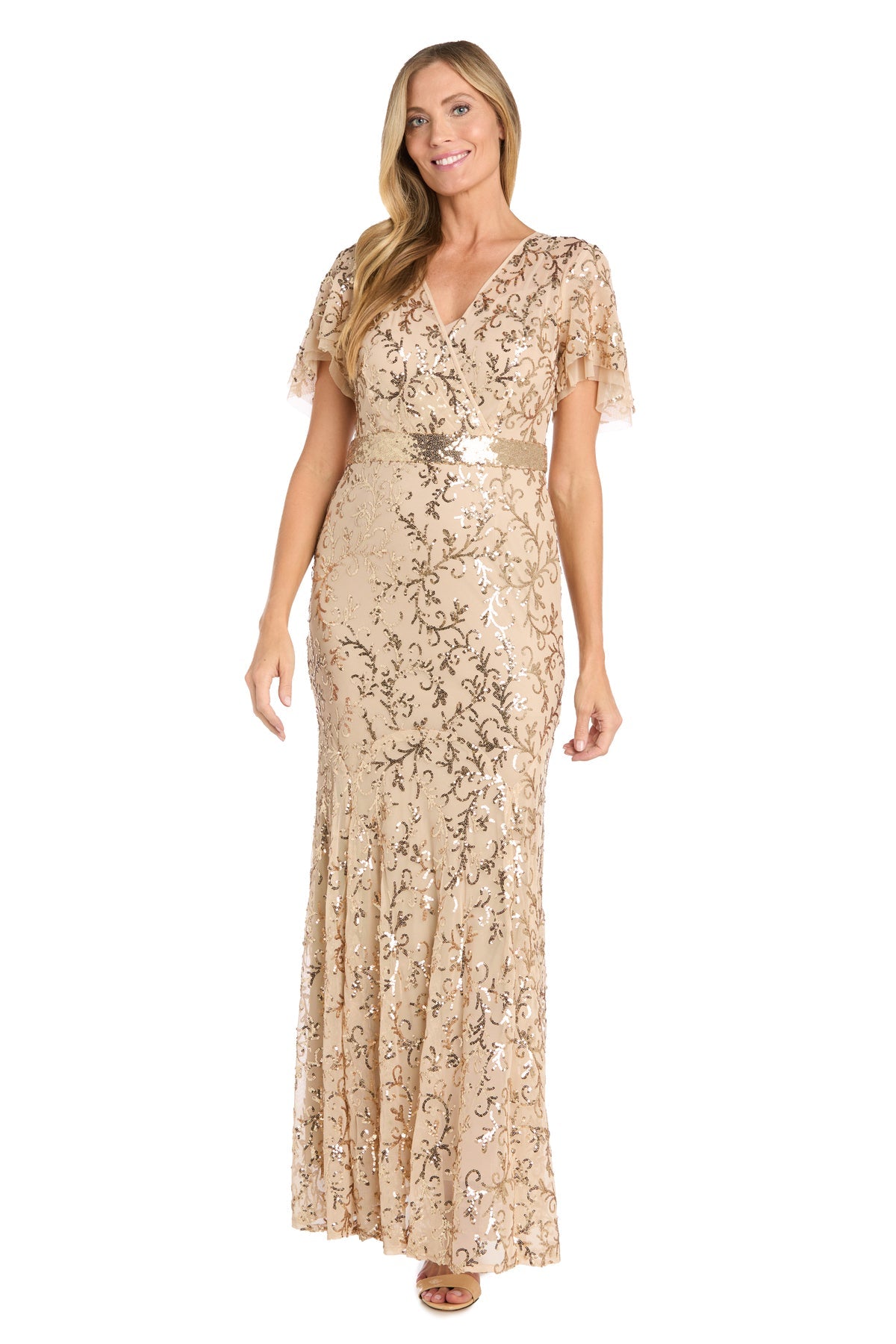 R & M Richards Women's Long Sequin Gold Dress, 10 R & M Richards Women's Long Sequin Gold Dress, 10
