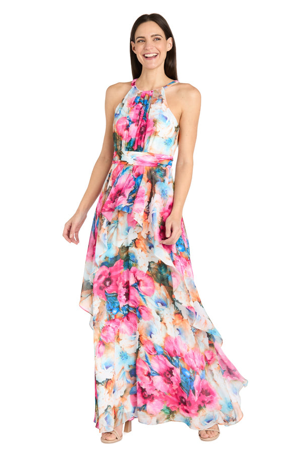 Long Ruffle Floral Dress A Line Formal R&M Richards 3428