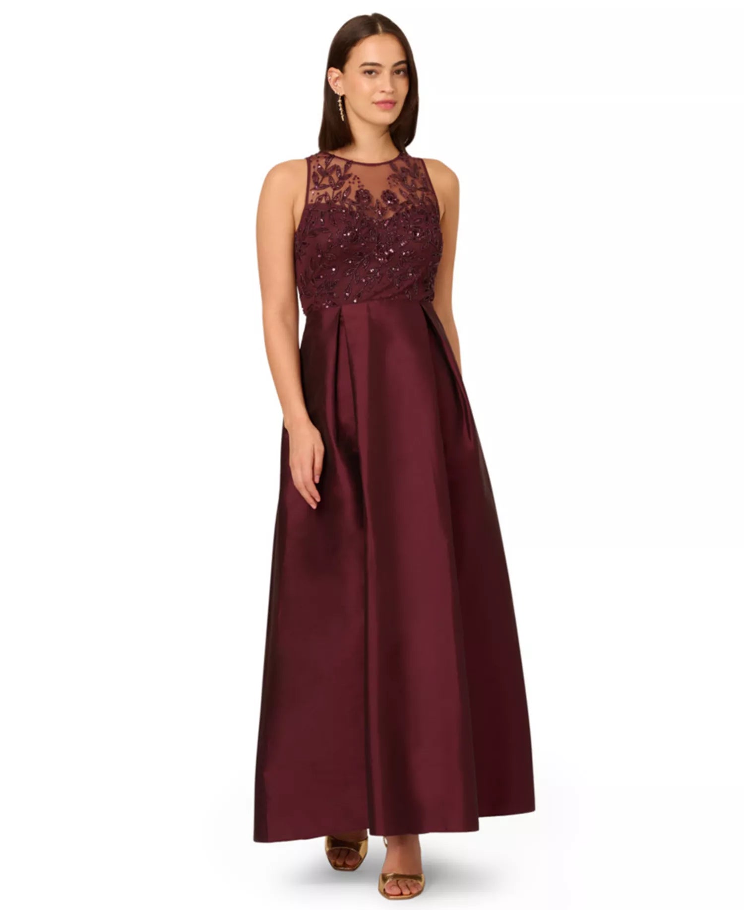 Illusion Floor-Length Satin Occasion A-Line Adrianna Papell AD5E211539