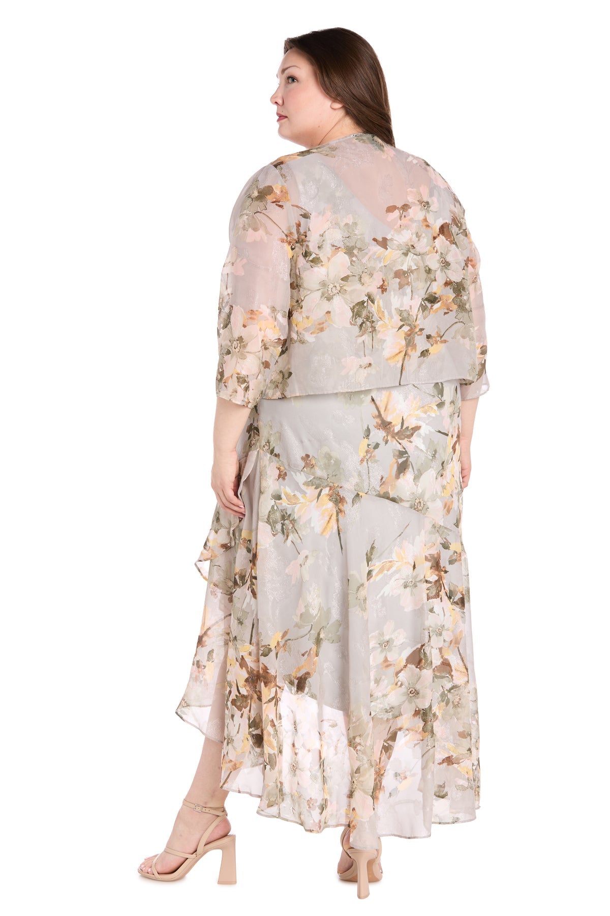 R&M Richards 3436W Plus Size Mother of the Bride Printed High Low Dress