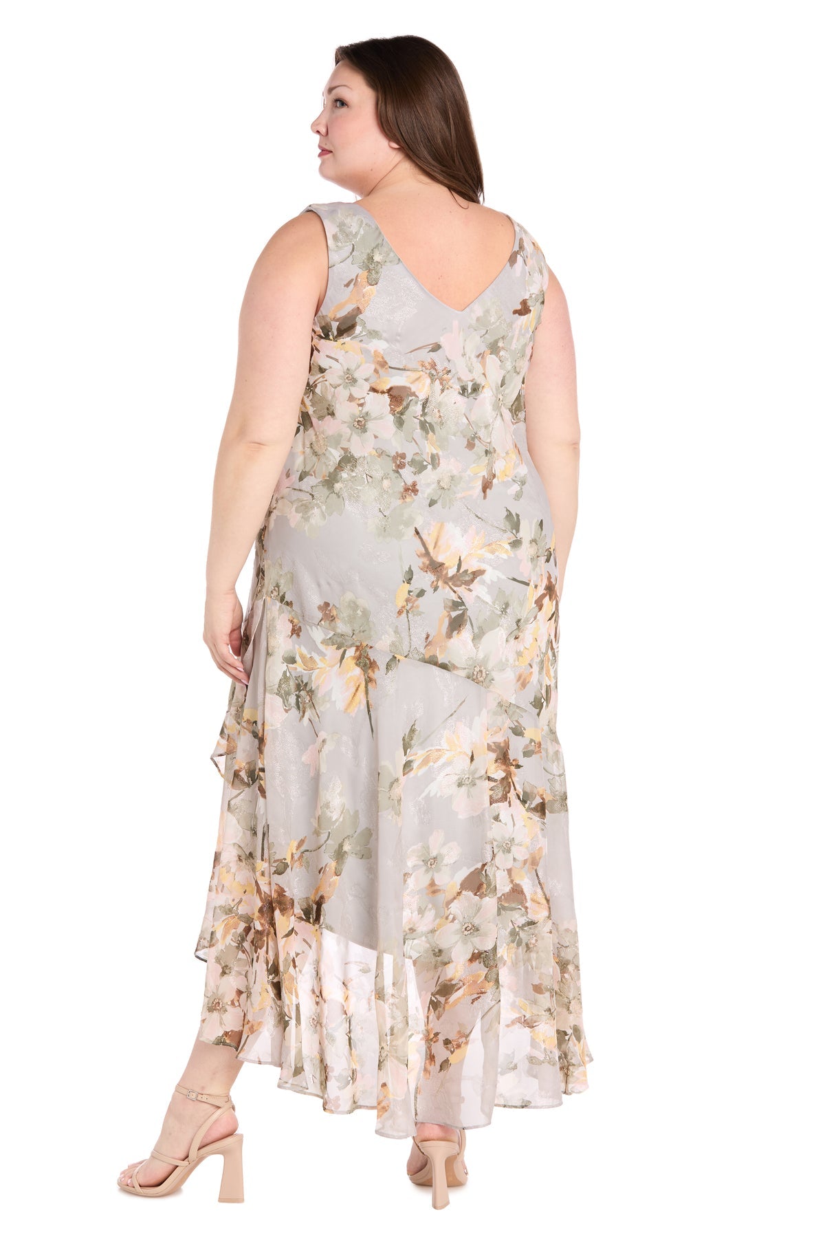 R&M Richards 3436W Plus Size Mother of the Bride Printed High Low Dress