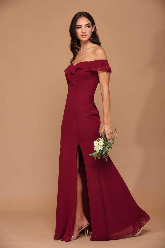 Long Off Shoulder Formal Bridesmaids Chiffon Dress Sale