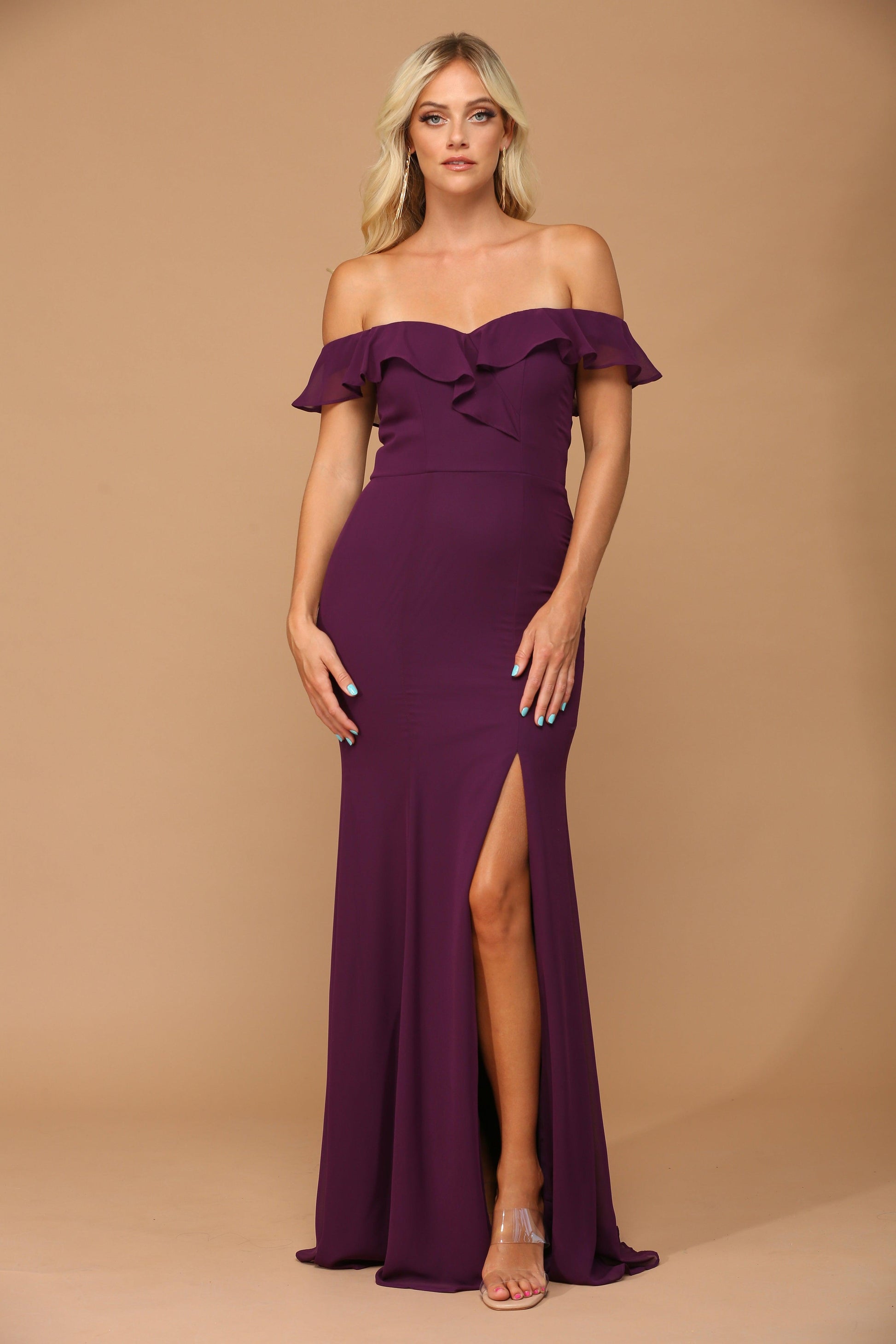 Long Off Shoulder Formal Bridesmaids Chiffon Dress Sale