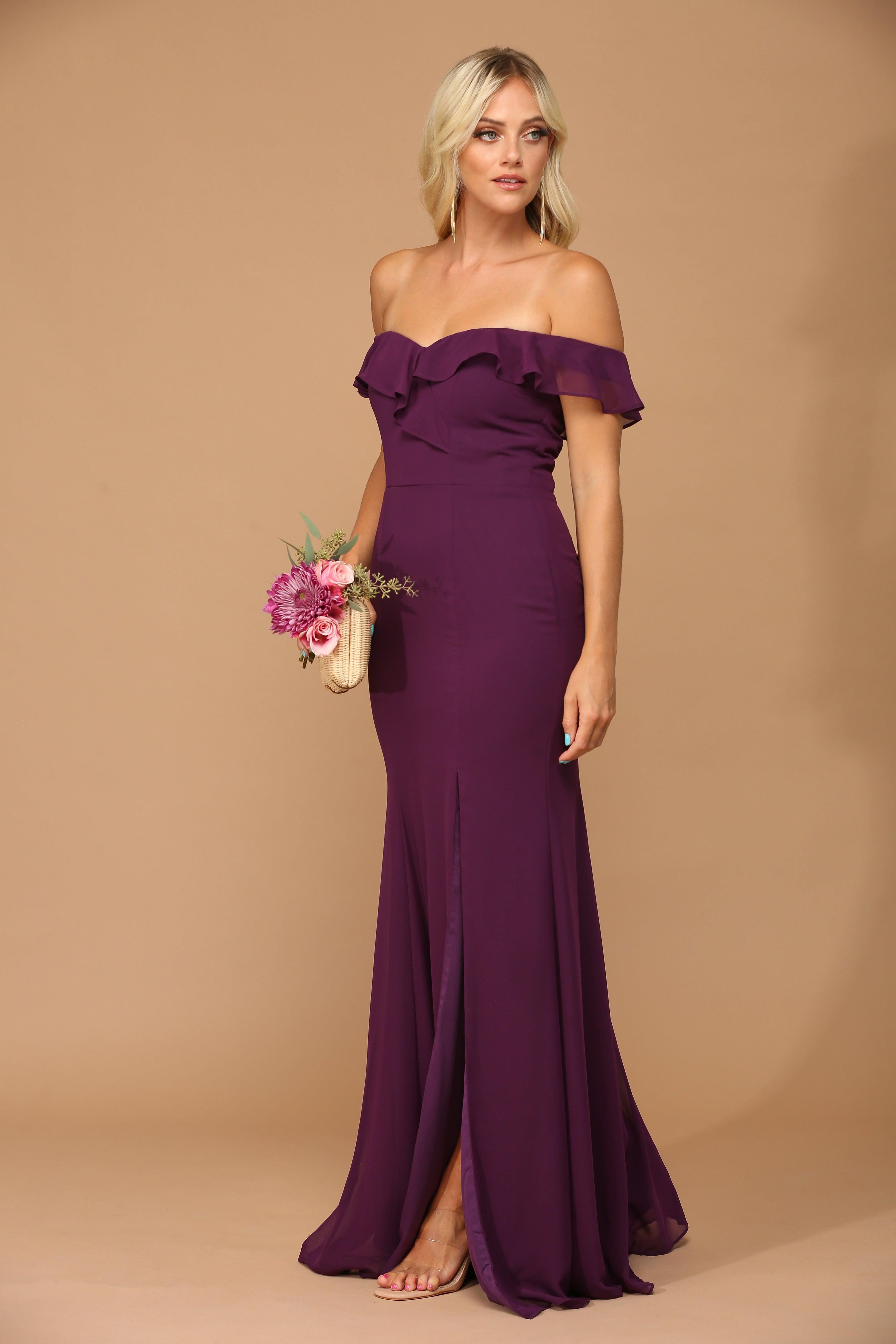 Long Off Shoulder Formal Bridesmaids Chiffon Dress Sale