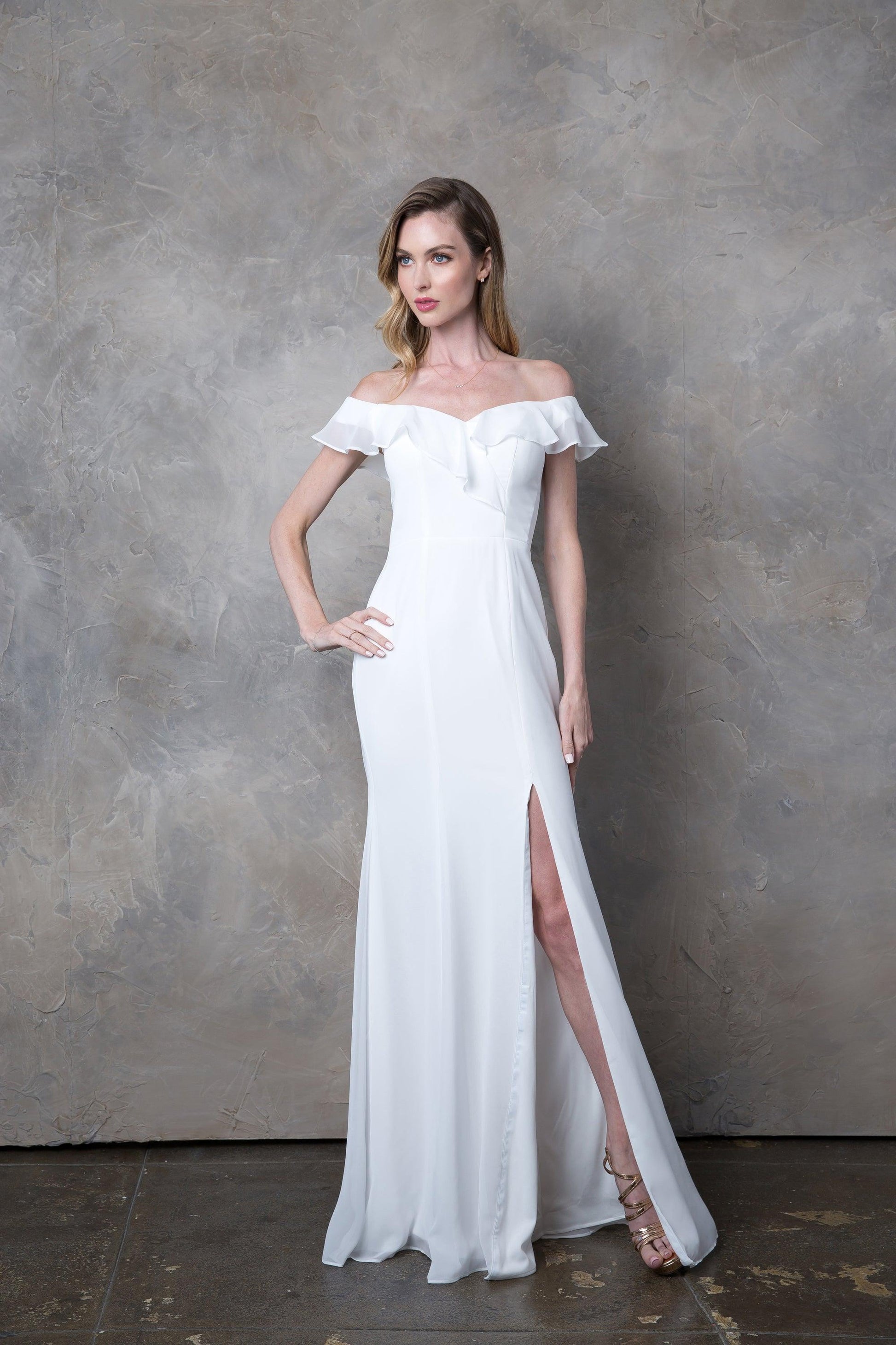 Long Off Shoulder Formal Bridesmaids Chiffon Dress Sale