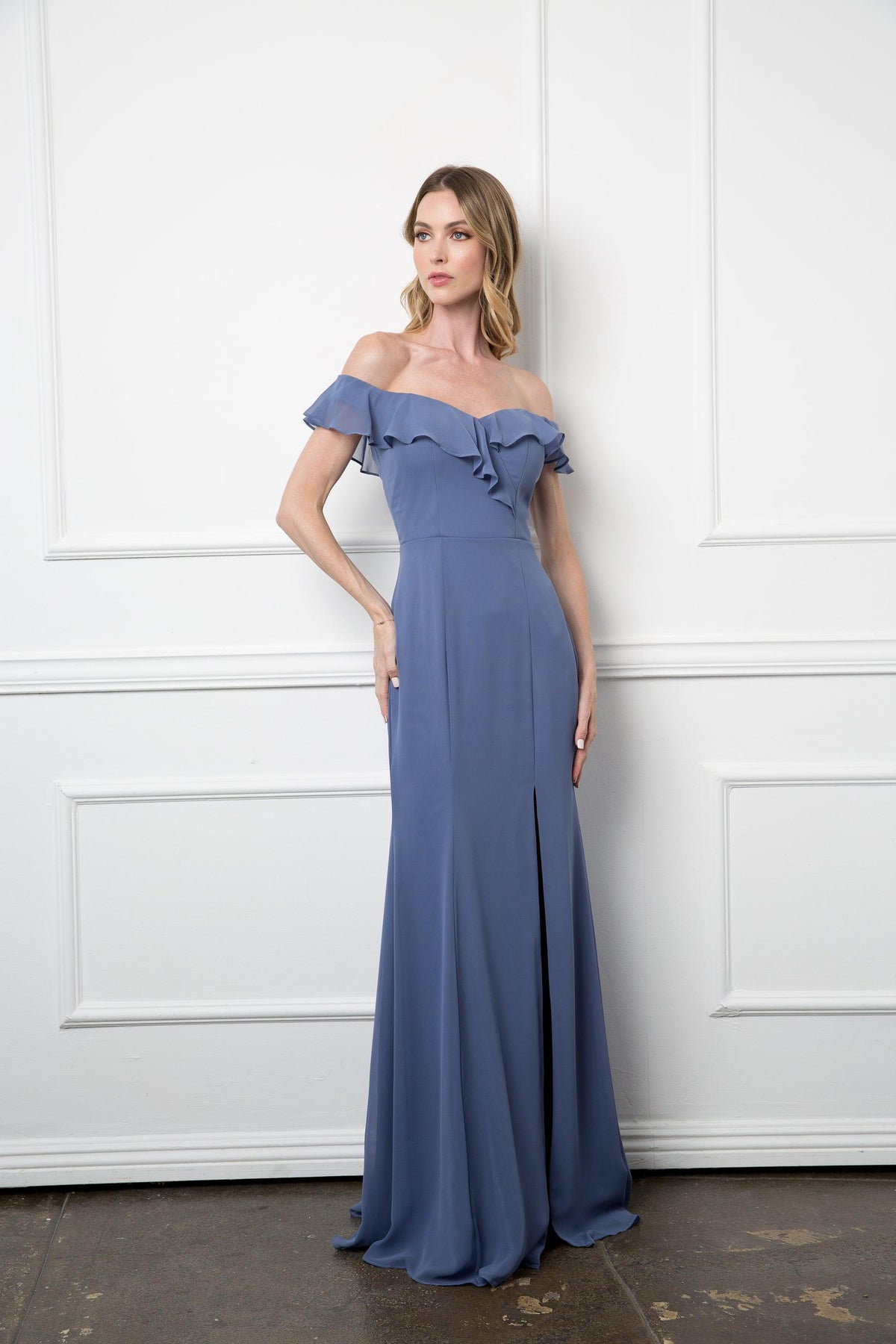 Long Off Shoulder Formal Bridesmaids Chiffon Dress Sale