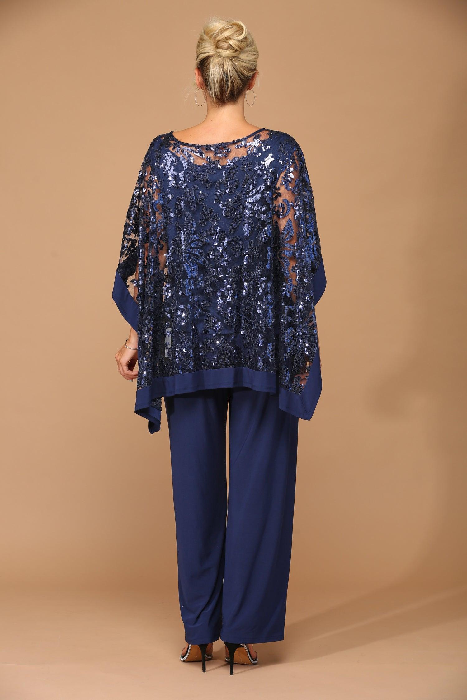 Long Formal Mother of the Bride Cape Pant Set Navy