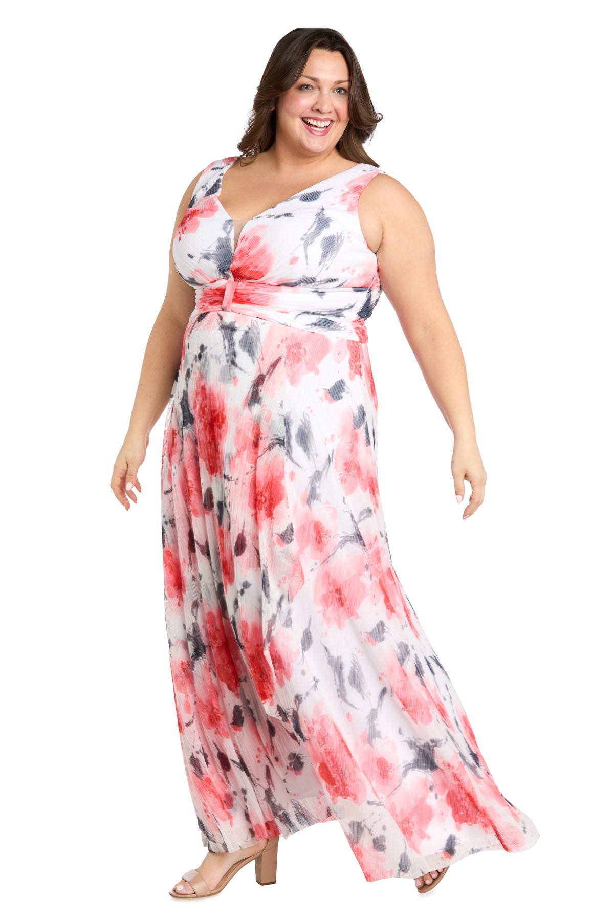R&M Richards 3450W Long Printed Plus Size Maxi Dress