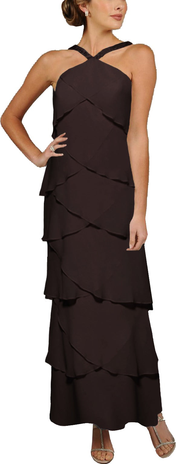 Alexander by Daymor 34512 Beaded Halter Tiered Plus Size Gown with Shawl
