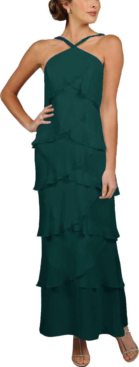 Alexander by Daymor 34512 Beaded Halter Tiered Plus Size Gown with Shawl