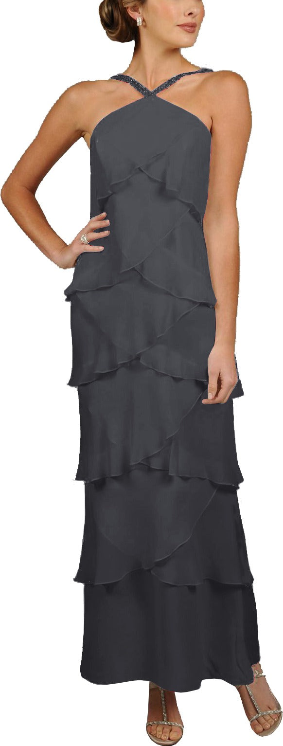 Alexander by Daymor 34512 Beaded Halter Tiered Plus Size Gown with Shawl