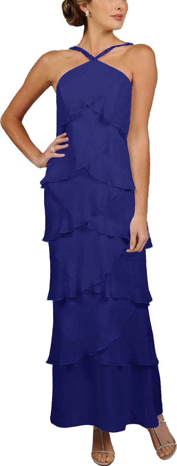 Alexander by Daymor 34512 Beaded Halter Tiered Plus Size Gown with Shawl