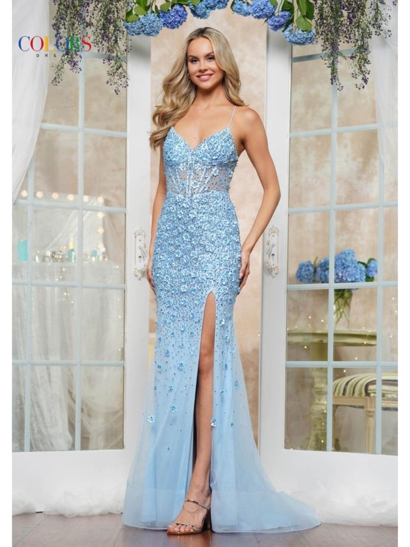 Colors 3453 Floral Formal Long Prom Dress