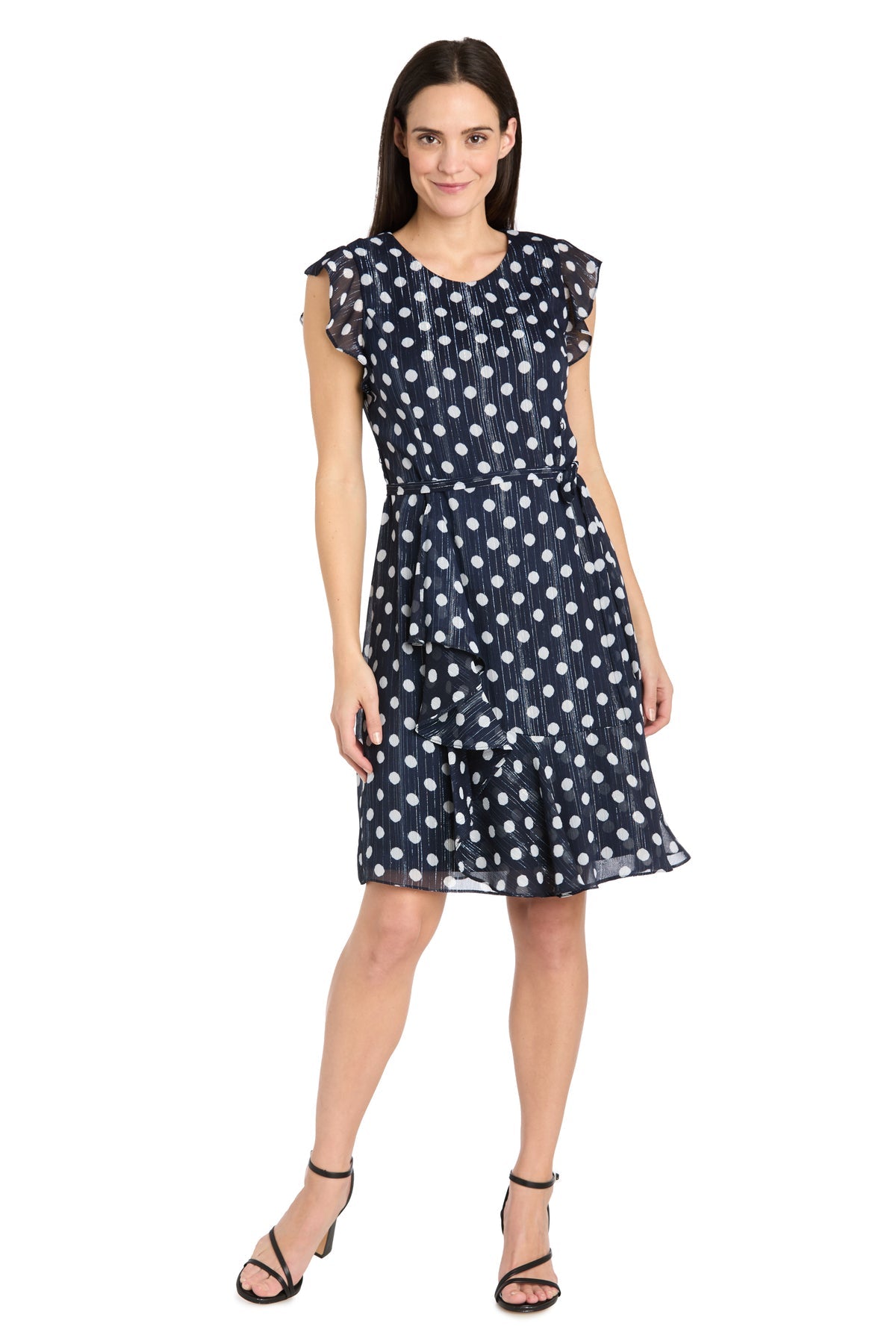 R&M Richards 3453P Short Petite Polka Dot Ruffle Cocktail Dress