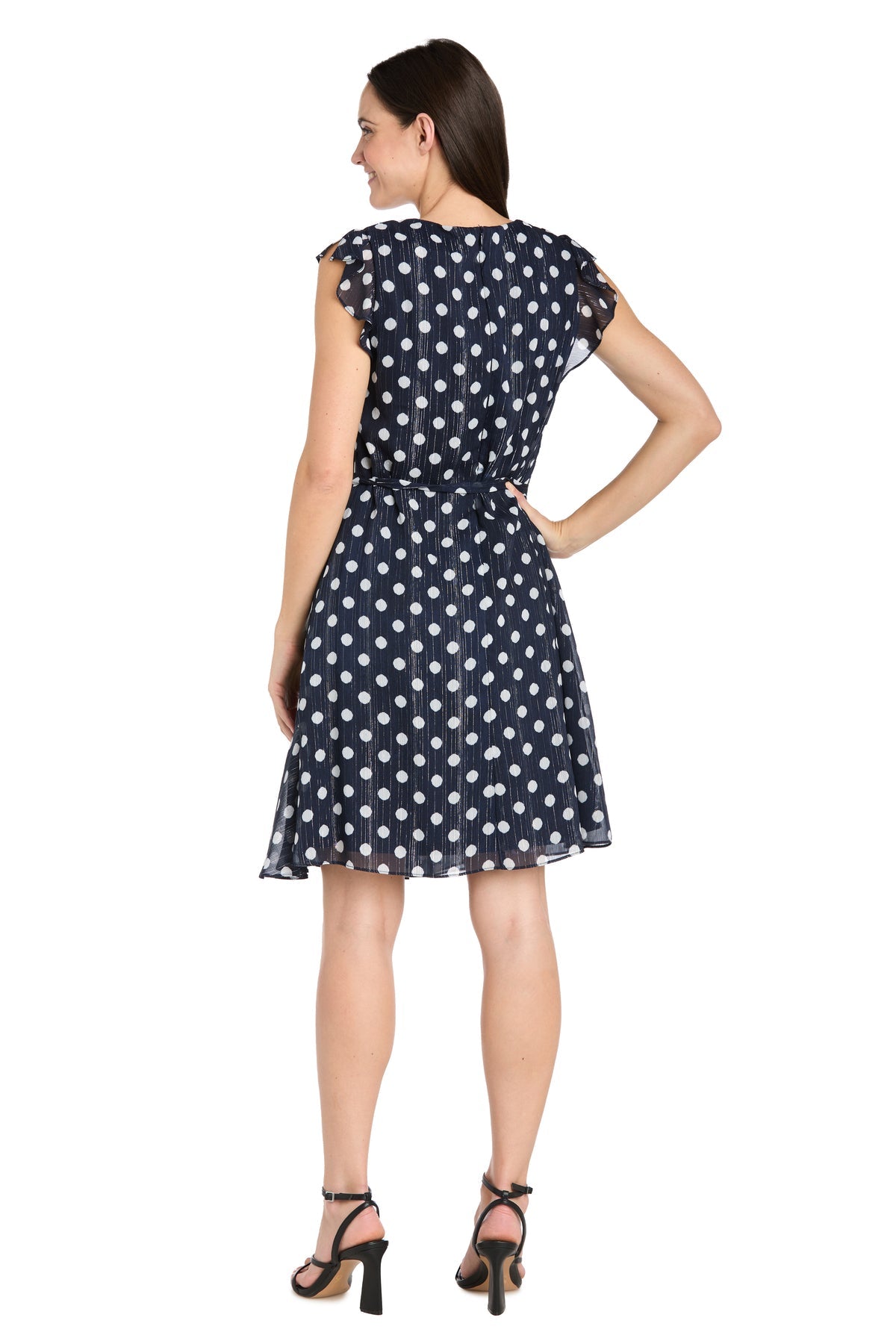 R&M Richards 3453P Short Petite Polka Dot Ruffle Cocktail Dress