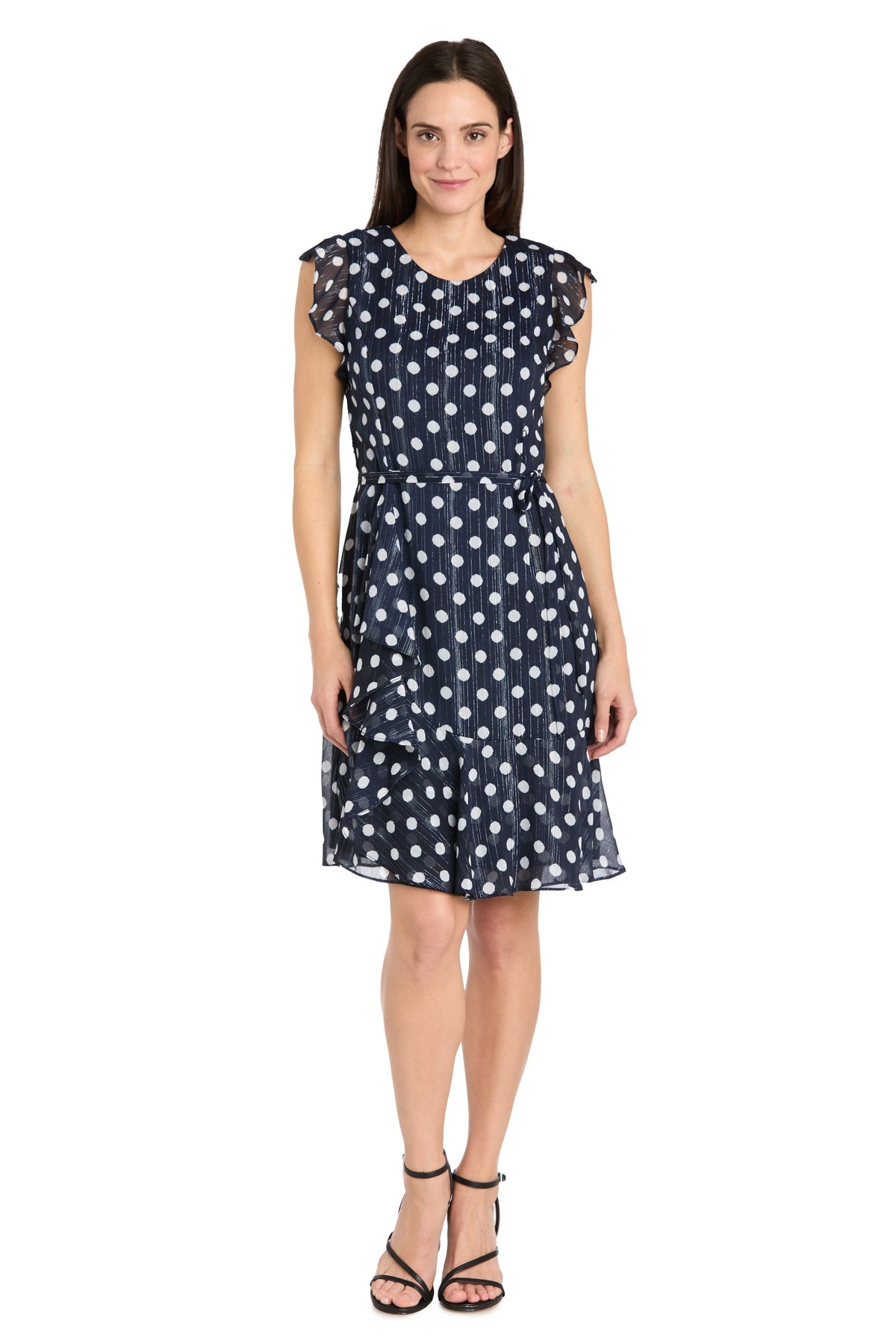 R&M Richards 3453P Short Petite Polka Dot Ruffle Cocktail Dress