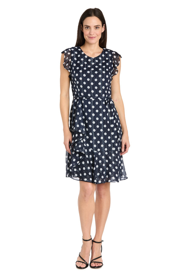 Short Petite Polka Dot Ruffle Dress Cocktail R&M Richards 3453P
