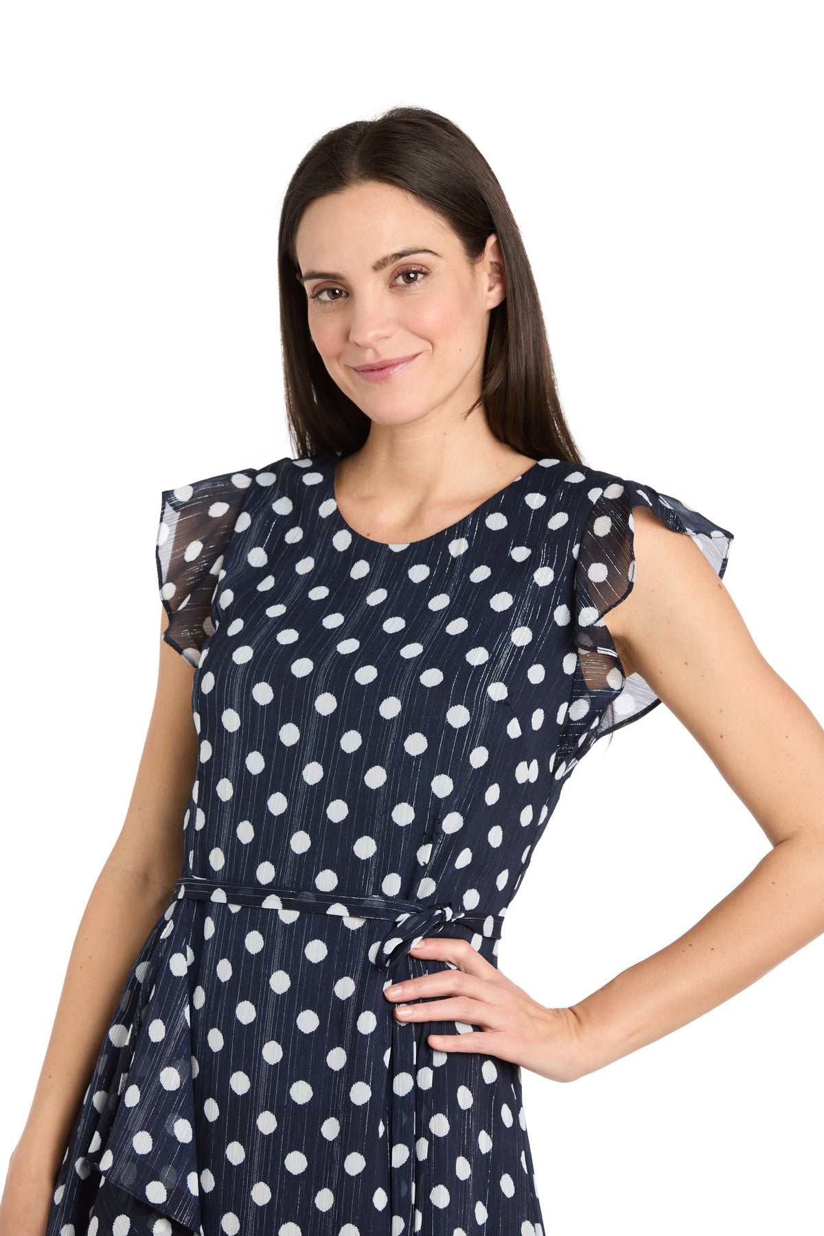 R&M Richards 3453P Short Petite Polka Dot Ruffle Cocktail Dress