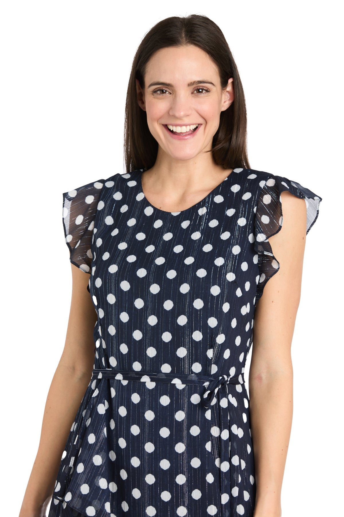 R&M Richards 3453P Short Petite Polka Dot Ruffle Cocktail Dress