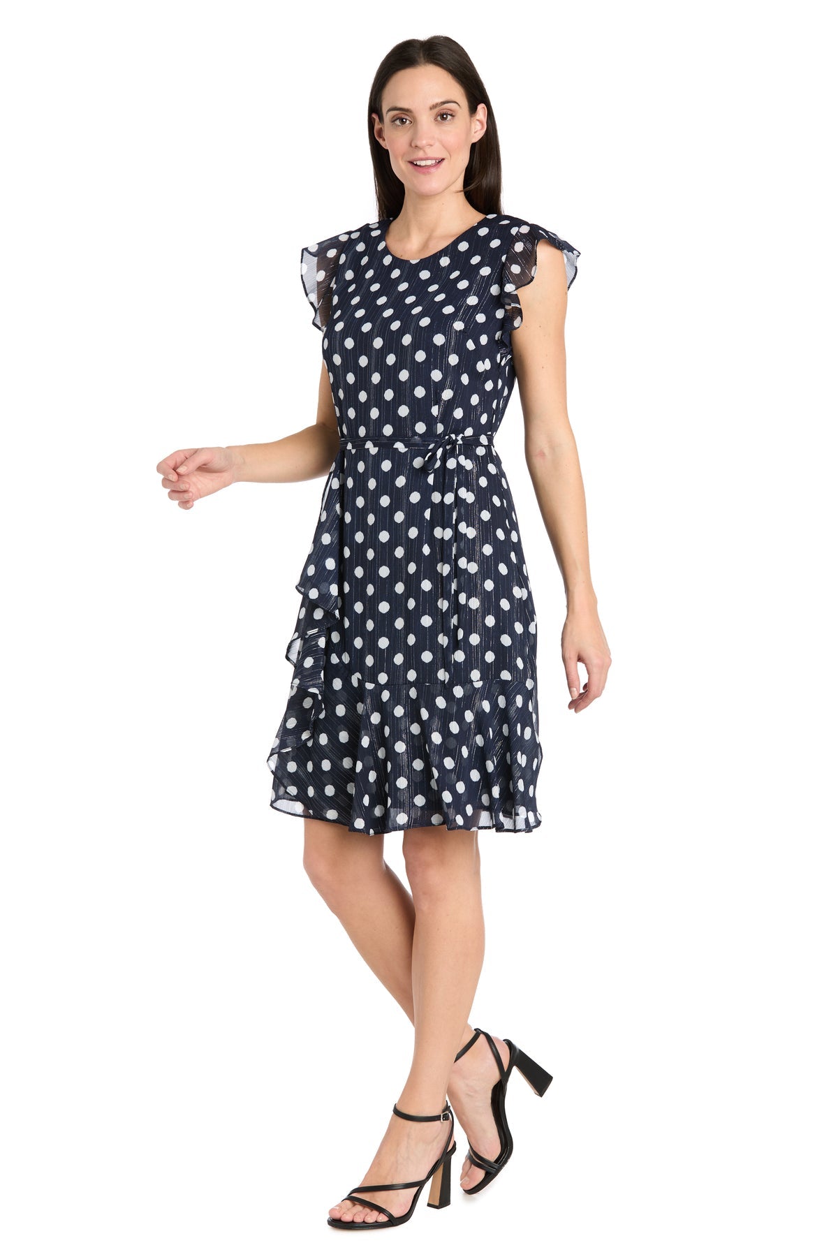 R&M Richards 3453P Short Petite Polka Dot Ruffle Cocktail Dress
