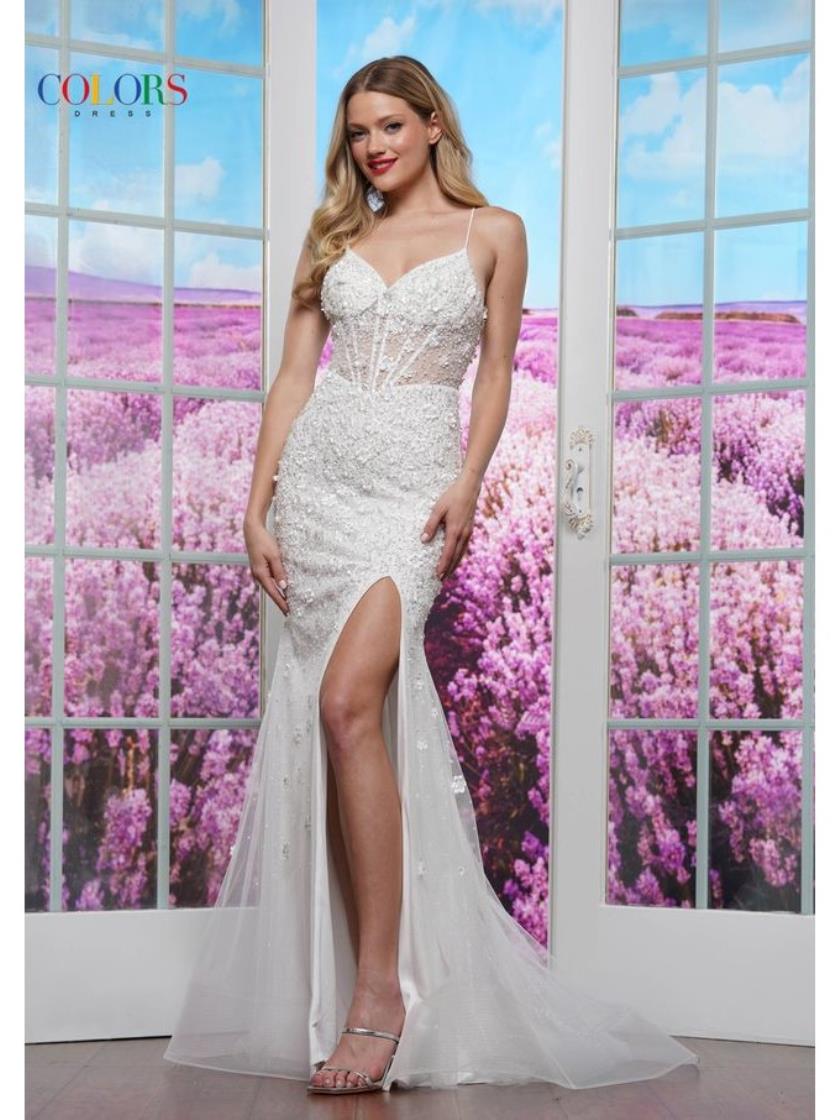 Colors 3453 Floral Formal Long Prom Dress